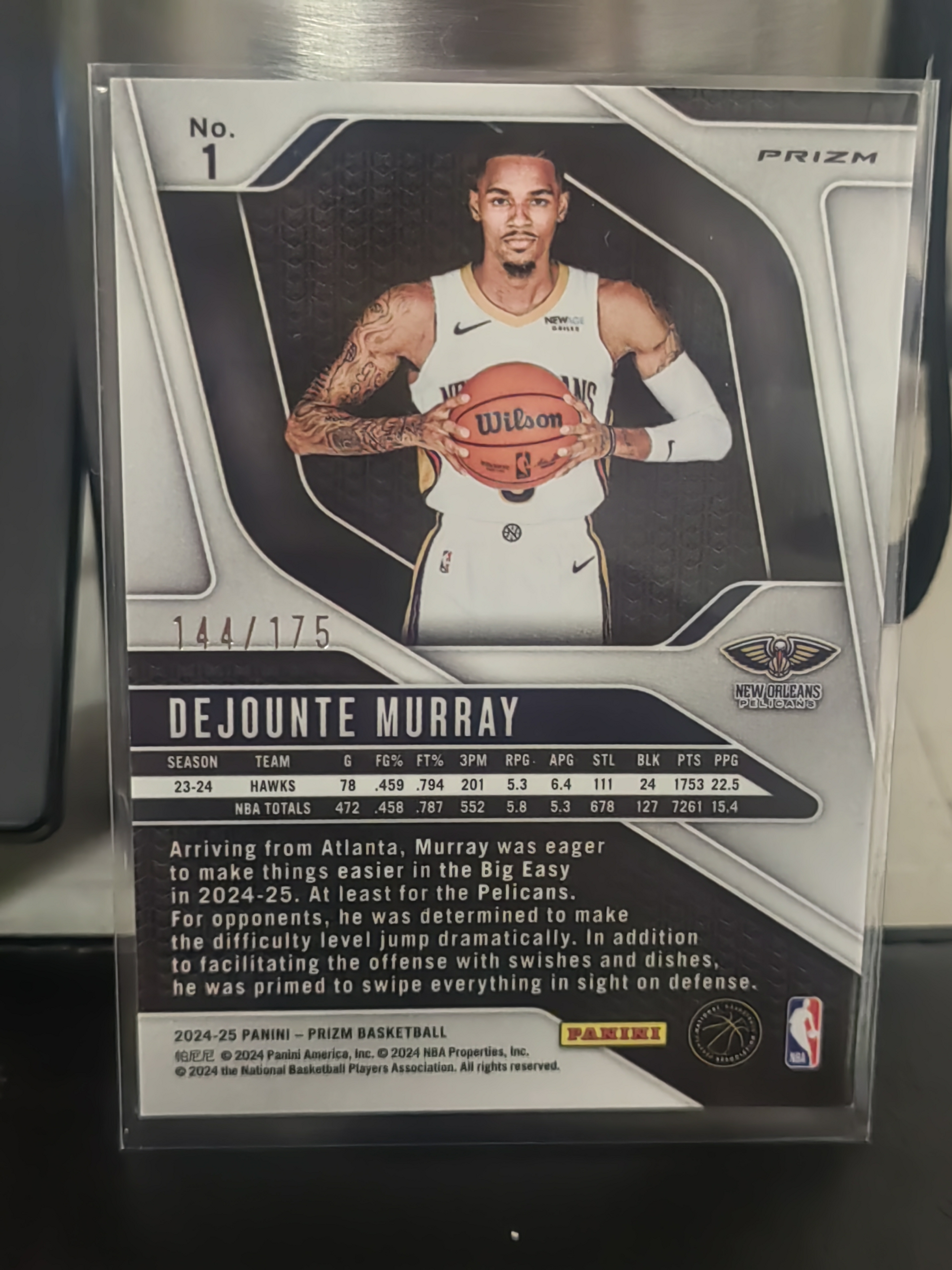 2024-25 Panini Prizm Dejounte Murray PZ 白折 德章泰 穆雷 鹈鹕 175编 小鱼 白边白角 不保卡品 卡品如图