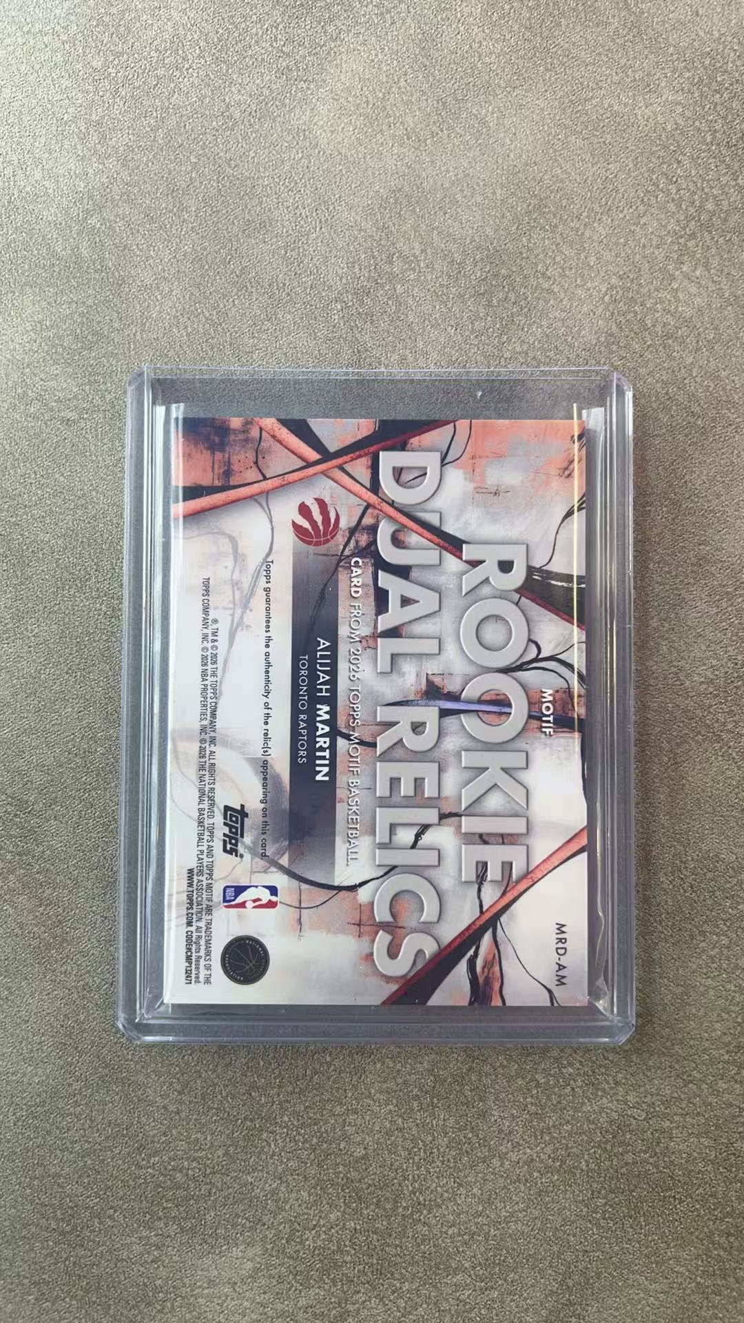 744【330球星卡实体店代卖】2026 TOPPS Motif Alijah Martin 阿莱贾 马丁 猛龙 新秀RC 双窗球衣 08/75编 仅顺丰寄付 (蘇阖)