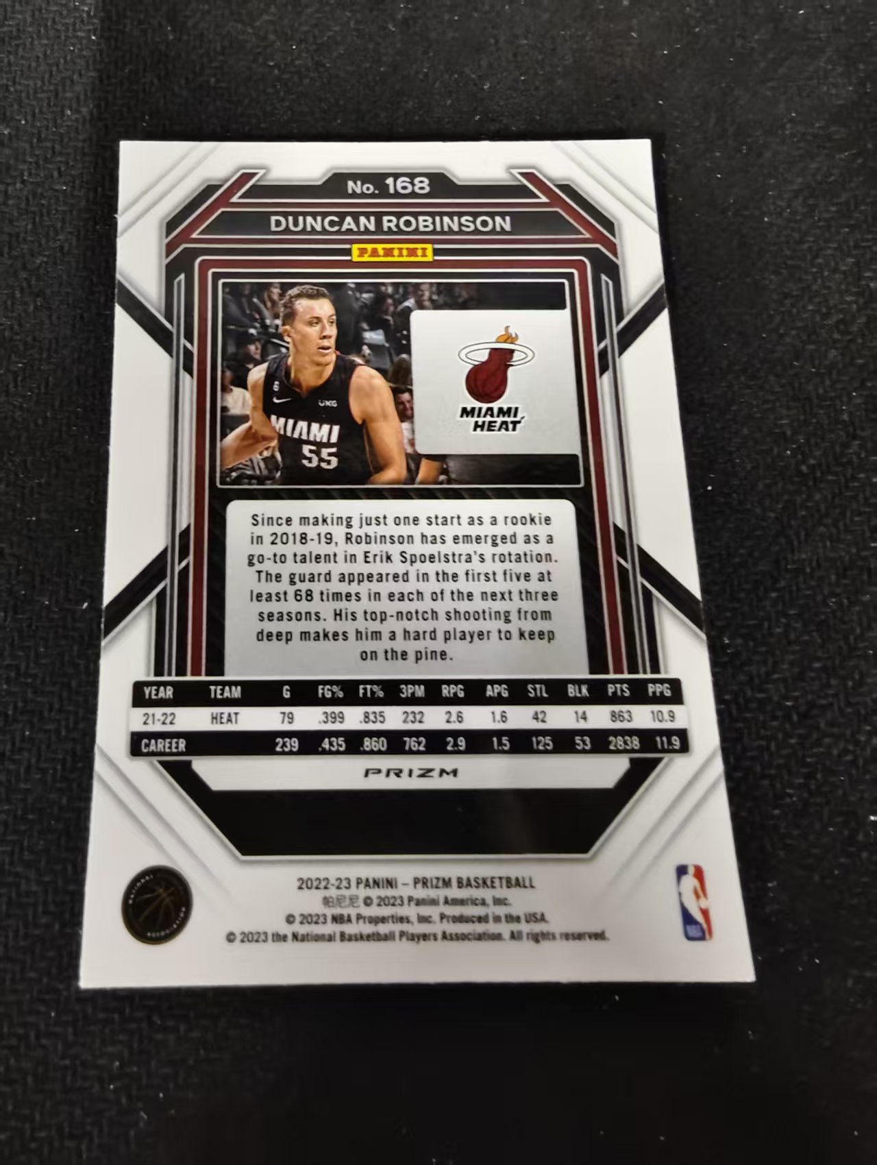 2022-23 Panini Prizm Duncan Robinson 邓肯 罗宾逊 热火 红波纹 PZ 划痕 边角瑕疵 #168