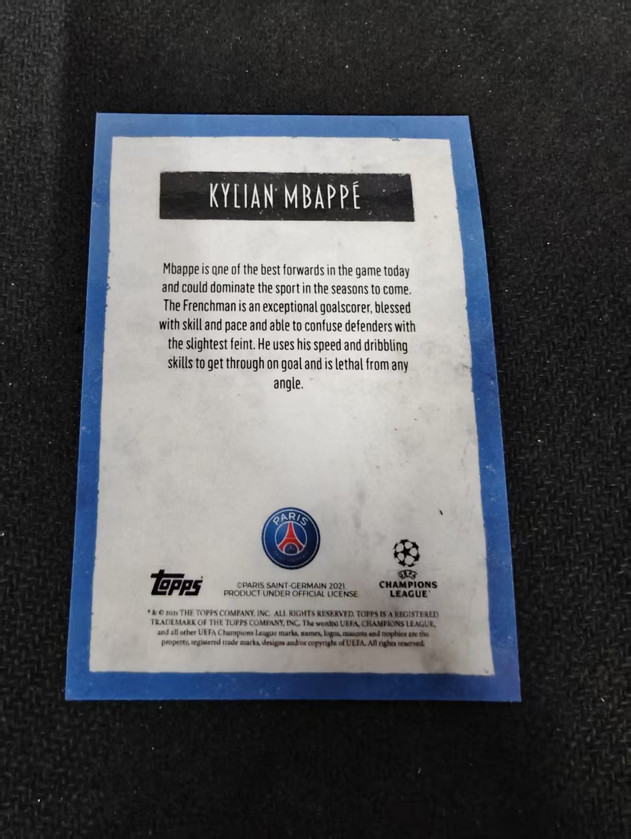 2021 topps deco kylian mbappe 德科 欧冠 巴黎圣日耳曼 姆巴佩 漫画 特卡 瑕疵如图