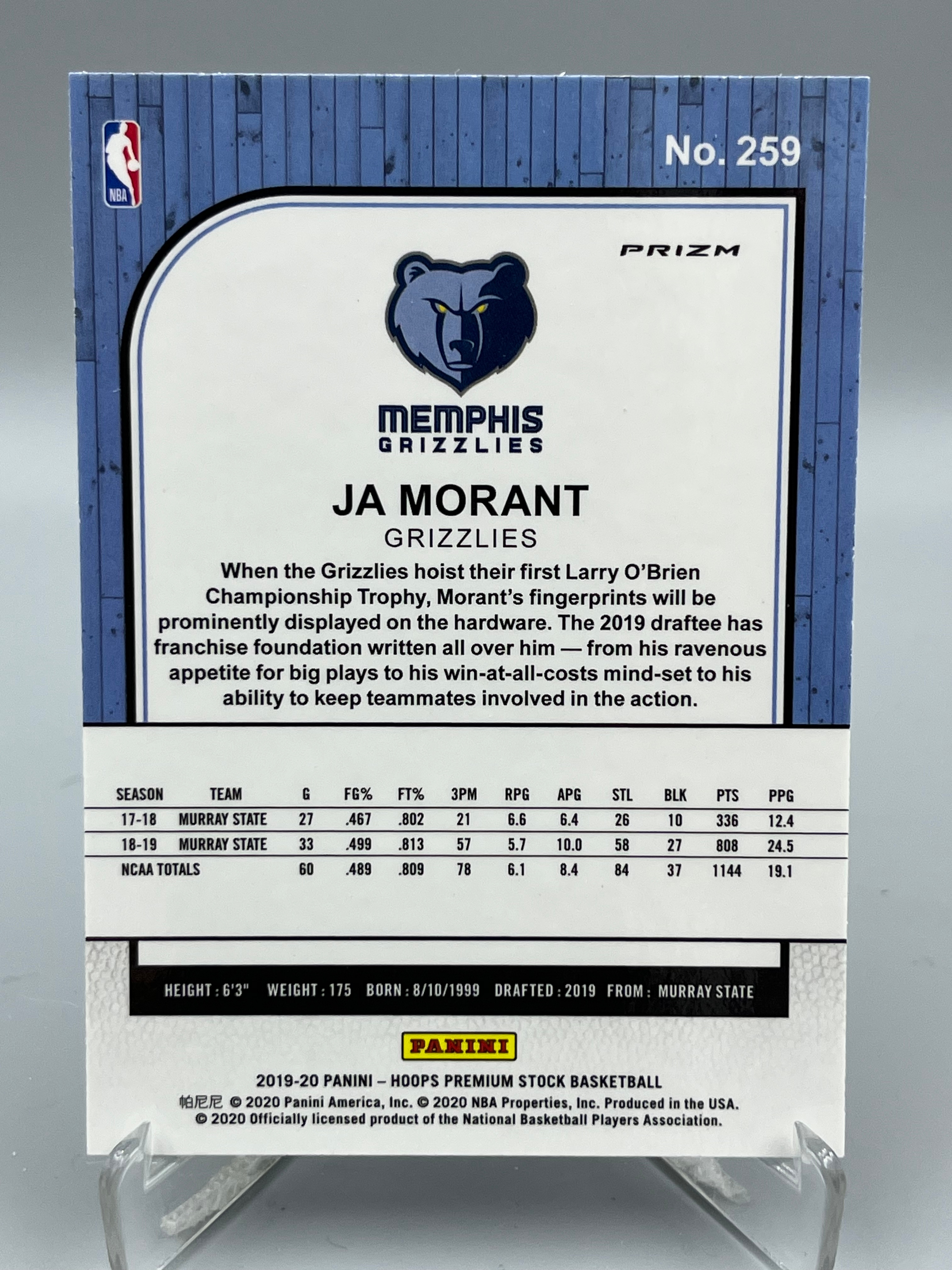 2019-20 Panini Hoops Premium Stock Ja Morant RC NBA 贾 莫兰特 RC 新秀 美国 折射 孟菲斯灰熊队 腰王 收藏必备【暴富 巧儿】y