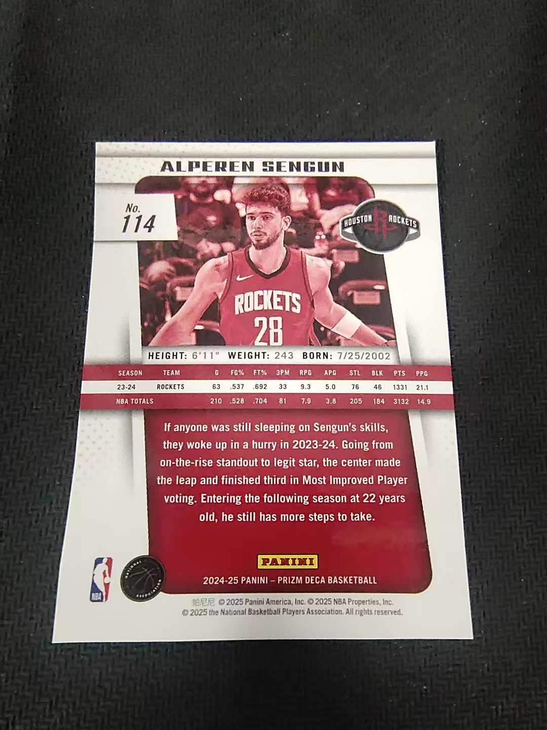 【可合并,不累计】2024-25 Panini Prizm Deca Alperen Sengun 火箭 阿尔佩伦 申京 PZ复刻 划痕 边角瑕疵 #114