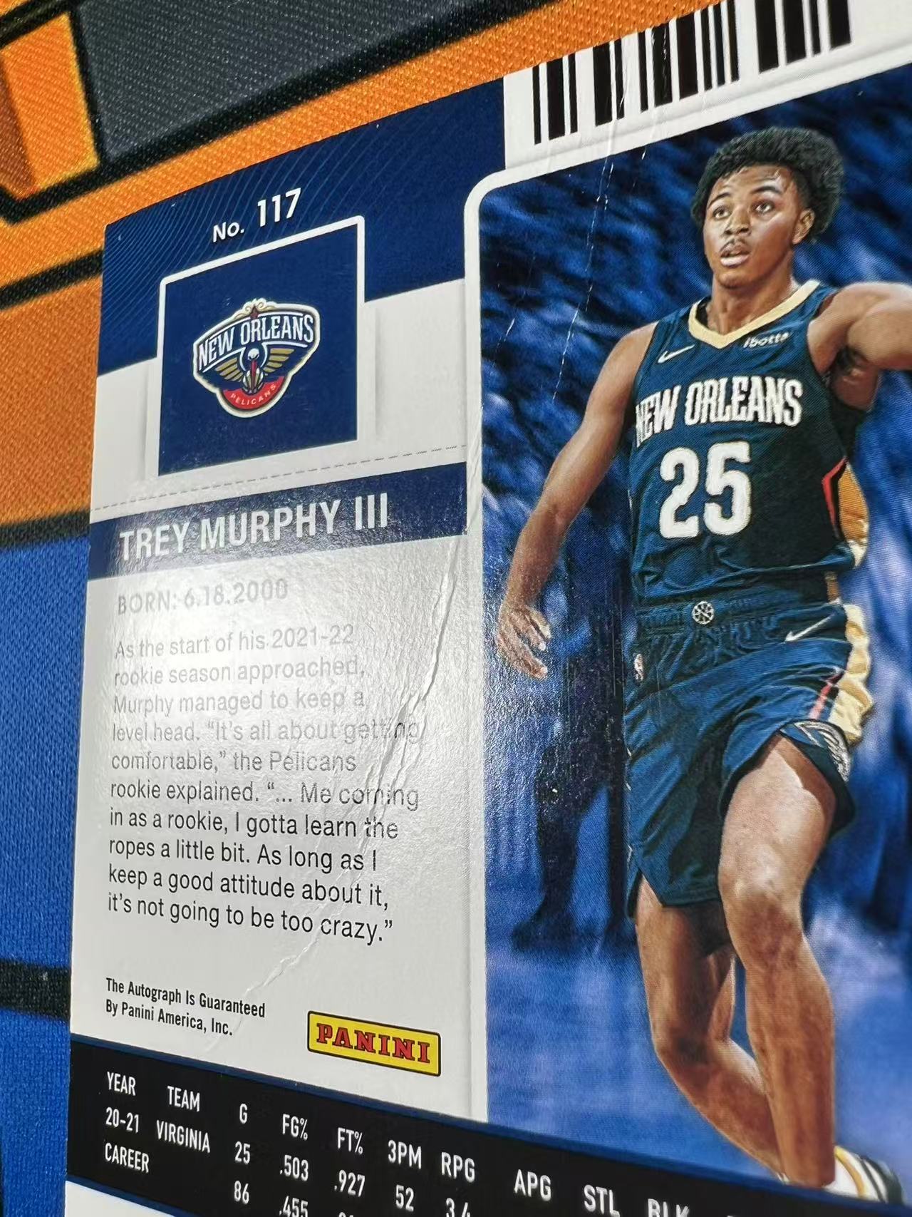 2021-22 Panini Contenders Trey Murphy III RC 【GT拍卖】鹈鹕 新秀 球票 特雷 墨菲三世 签字 卡签 68/99 有明显折线 卡品如图