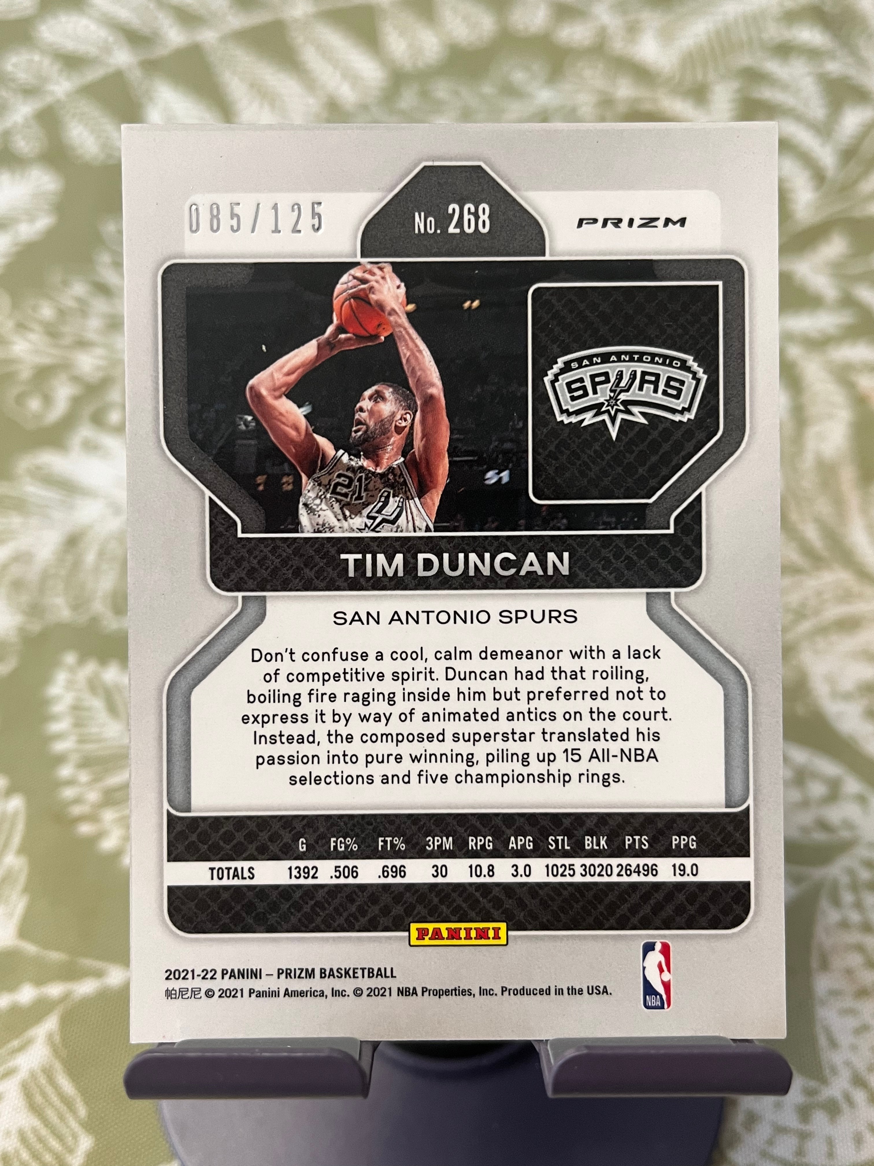 2021-22 Panini Prizm Tim Duncan 蒂姆 邓肯 石佛 马刺【带编 085/125 折射 蓝碎冰 PZ 彩虹套 凑套必备】【边角瑕疵如图 介意勿拍】#1173