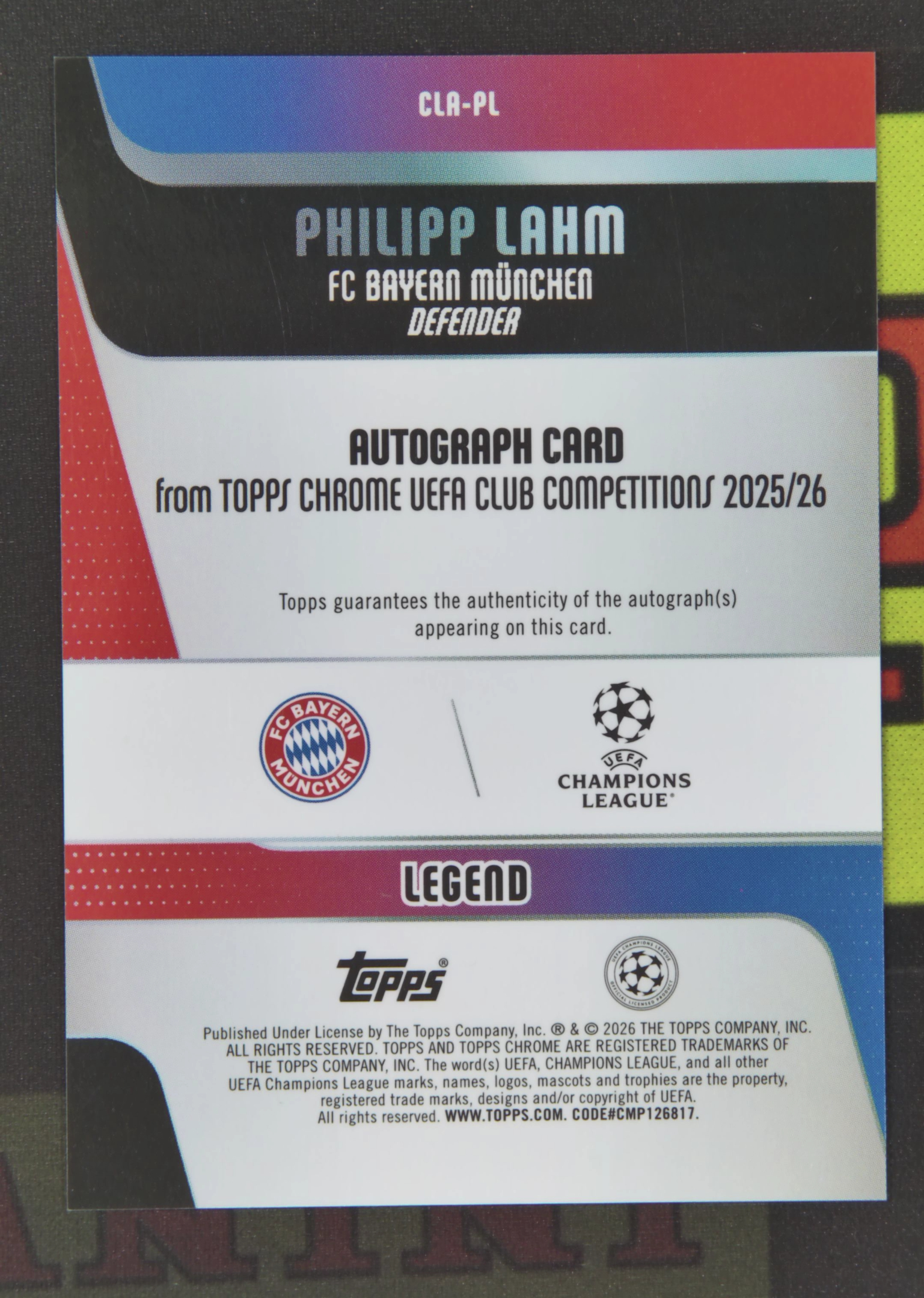 2025-26 Topps Chrome Philipp Lahm Nirvana Project 菲利普 拉姆 拜仁慕尼黑 8/9 签字 绿圈圈 绿钱币 红包 TC 卡品如图 M哥¥
