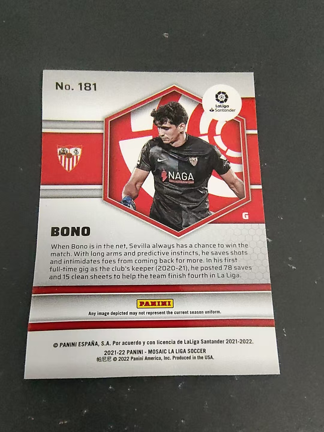 【可合并,不累计】2021-22 Panini Mosaic bono 马赛克 西甲 RC 摩洛哥 塞维利亚 门将 守门员 布努 新秀 划痕 边角瑕疵 #181