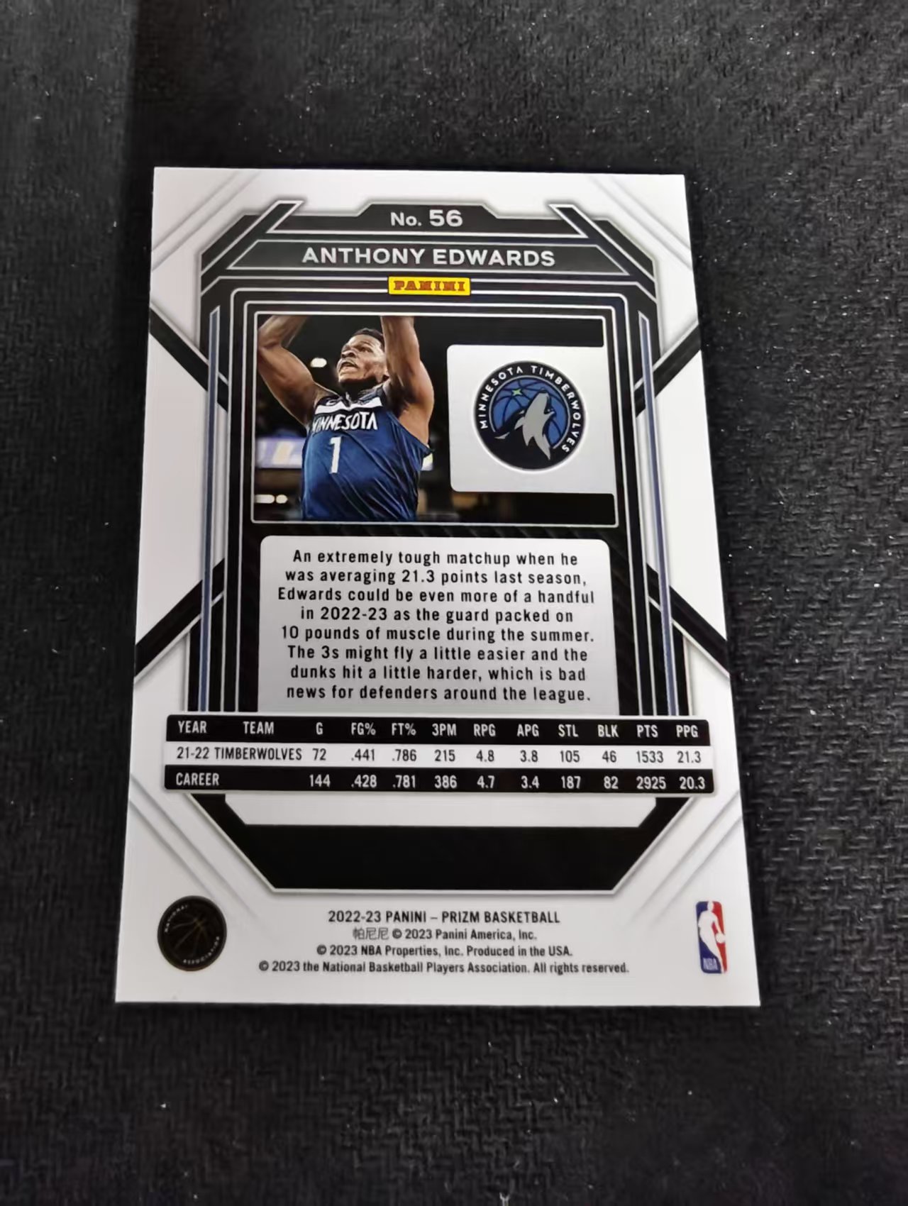 【可合并,不累计】2022-23 Panini Prizm Anthony Edwards PZ 安东尼 爱德华兹 华子 森林狼 PZ 不保卡品 介意勿拍 #56