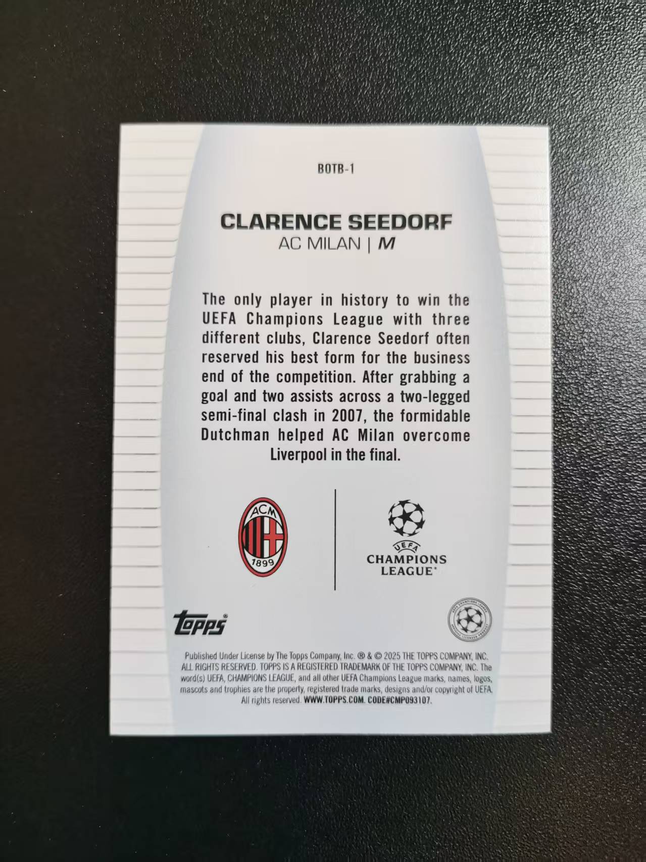 2025 Topps Topps Clarence Seedorf 西多夫 AC米兰 王中王特卡 收藏凑套 卡品如图 免费代拍WLB