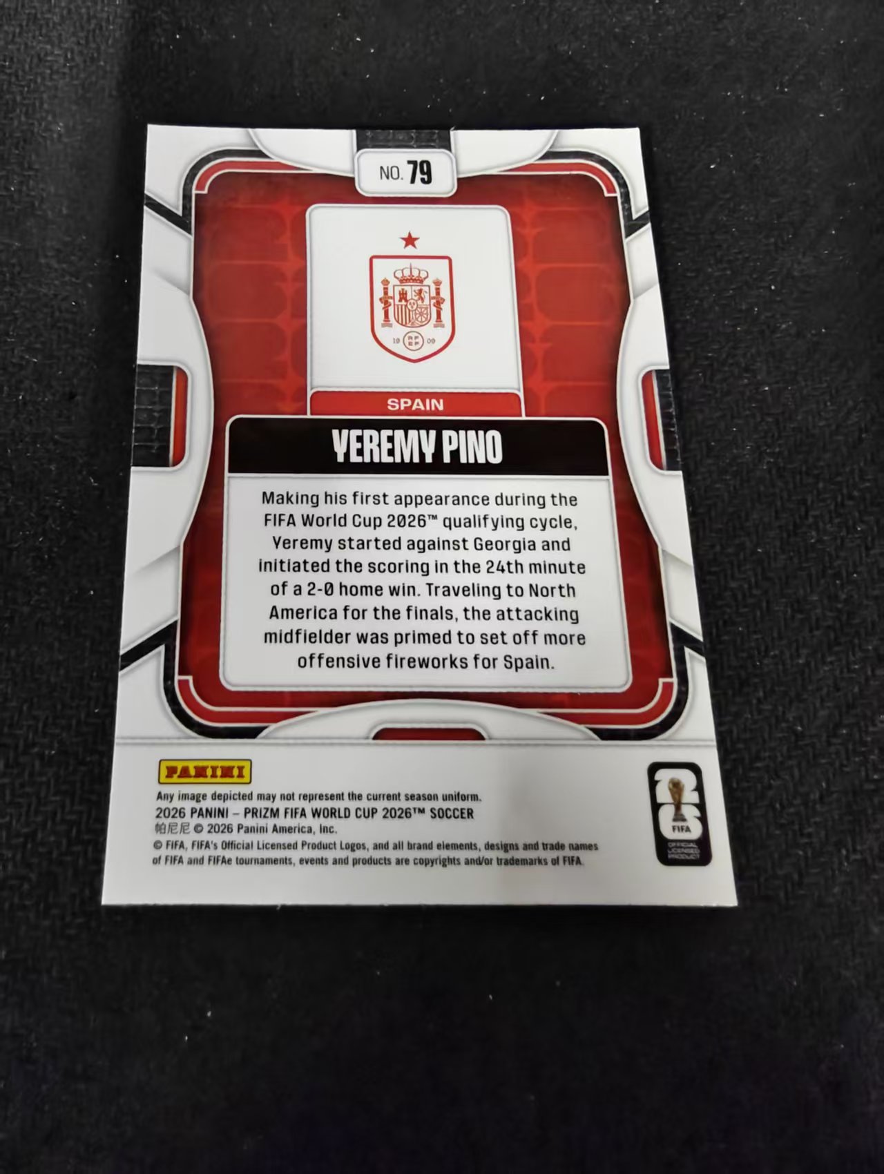 2026 Panini World Cup Prizm Yeremy Pino 世界杯PZ 西班牙 耶雷米 皮诺 PZ世界杯 划痕 边角瑕疵#79