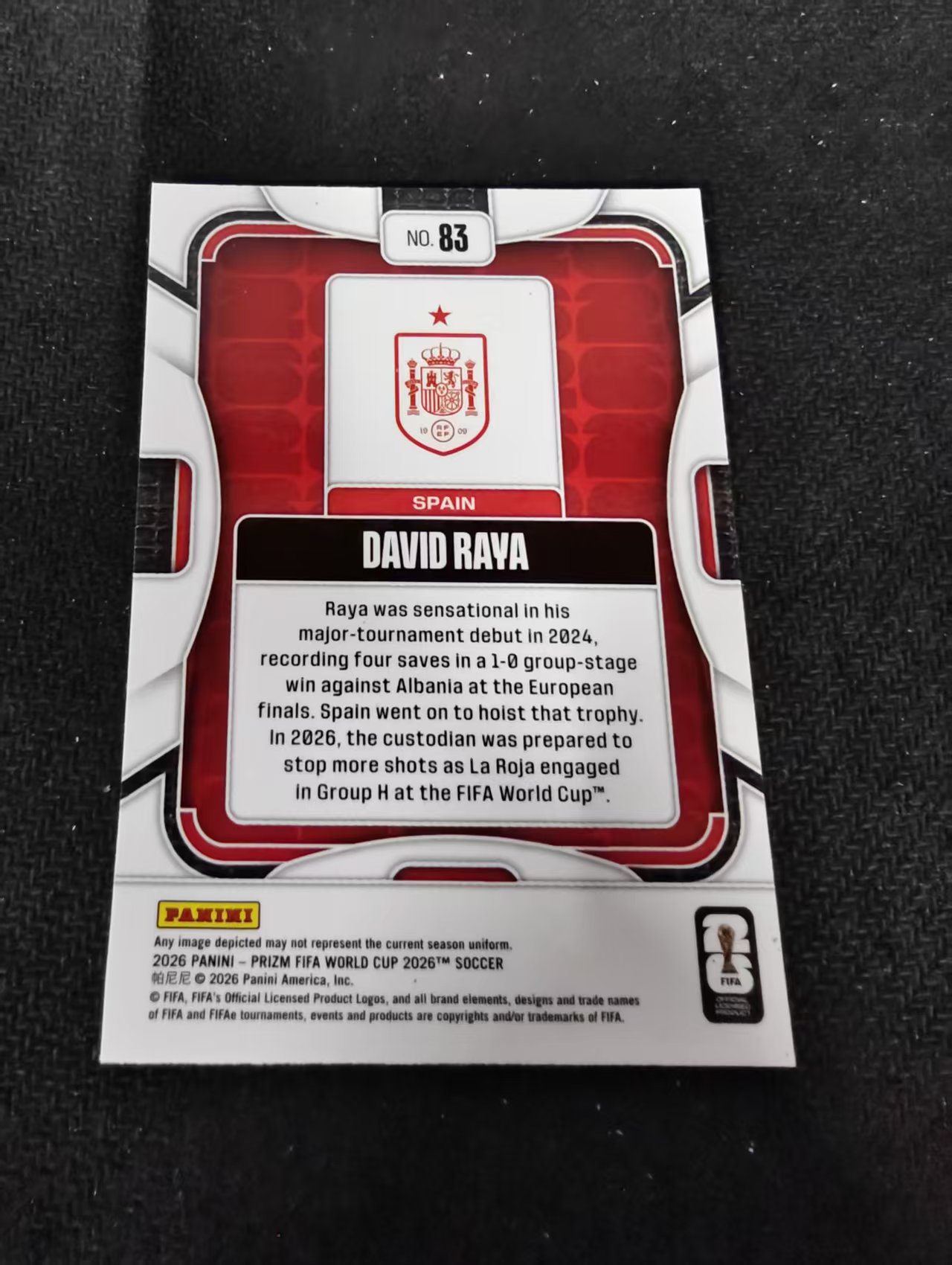 2026 Panini World Cup Prizm DAVID RAYA 大卫 拉亚 阿森纳 门将 西班牙 PZ世界杯 划痕 边角瑕疵#83