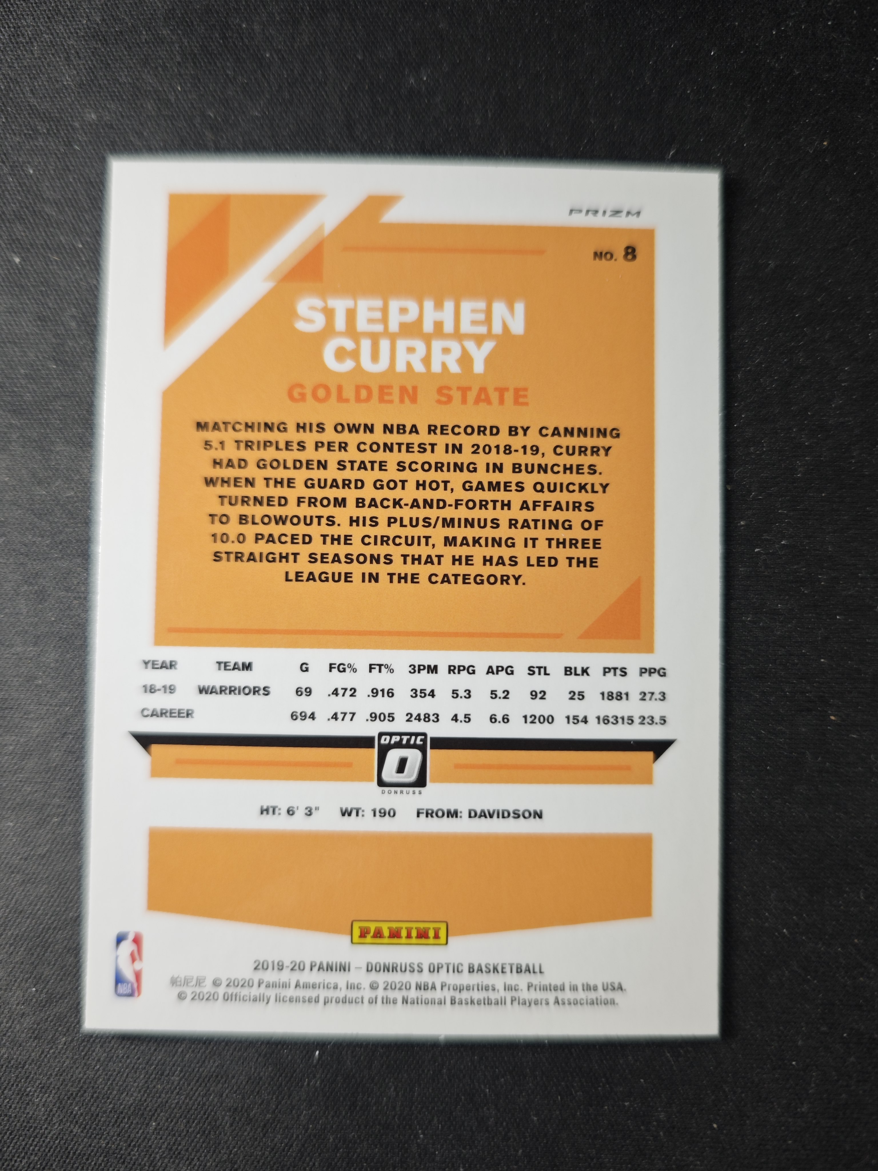 【蛤蟆特卖】斯蒂芬 库里 萌神 2019-20 PANINI OPTIC系列 经典折射设计 反光闪亮 绝版好卡 选图超帅 边角微瑕 卡品如图 专收必备!