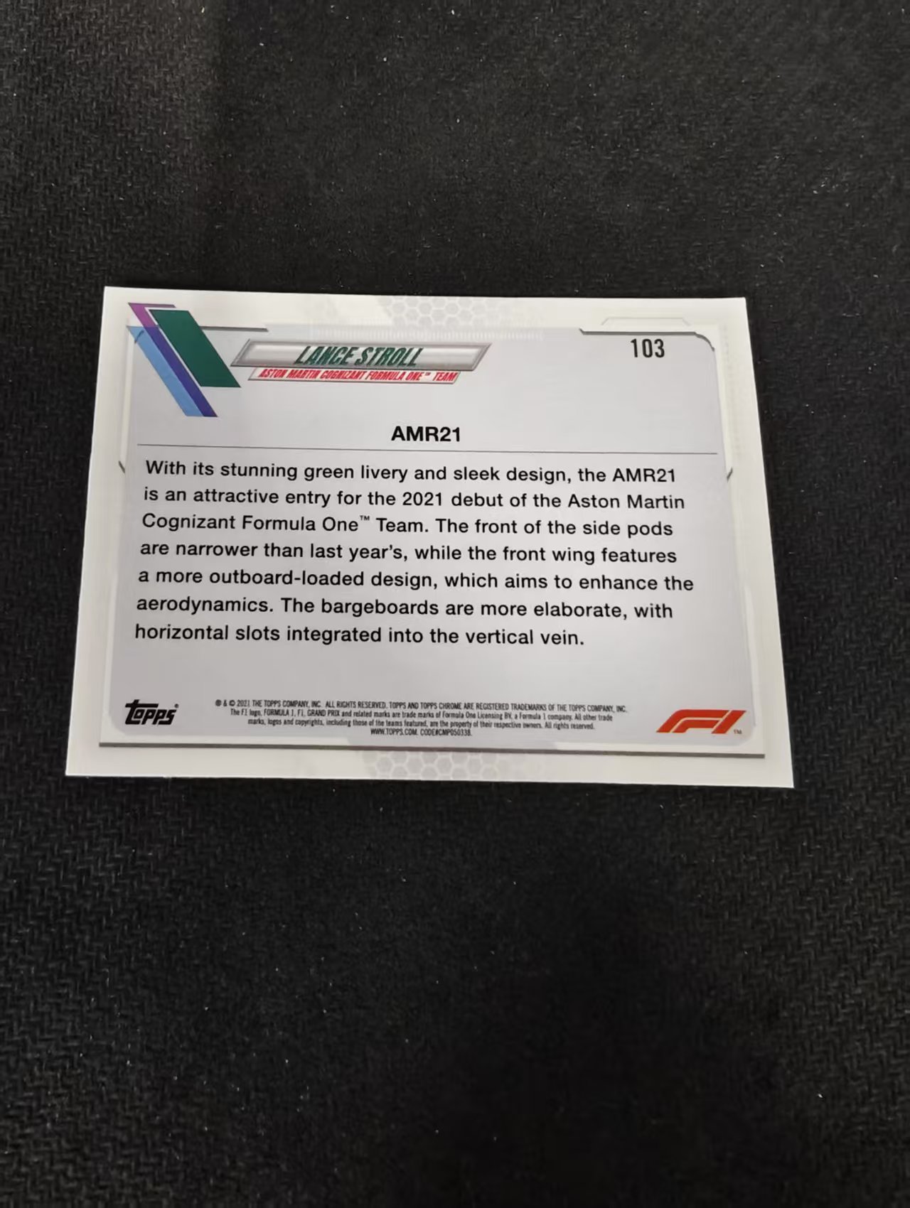 2021 Topps Chrome F1 Lance Stroll 兰斯 斯托尔 蓝碎冰 划痕 边角瑕疵 #103