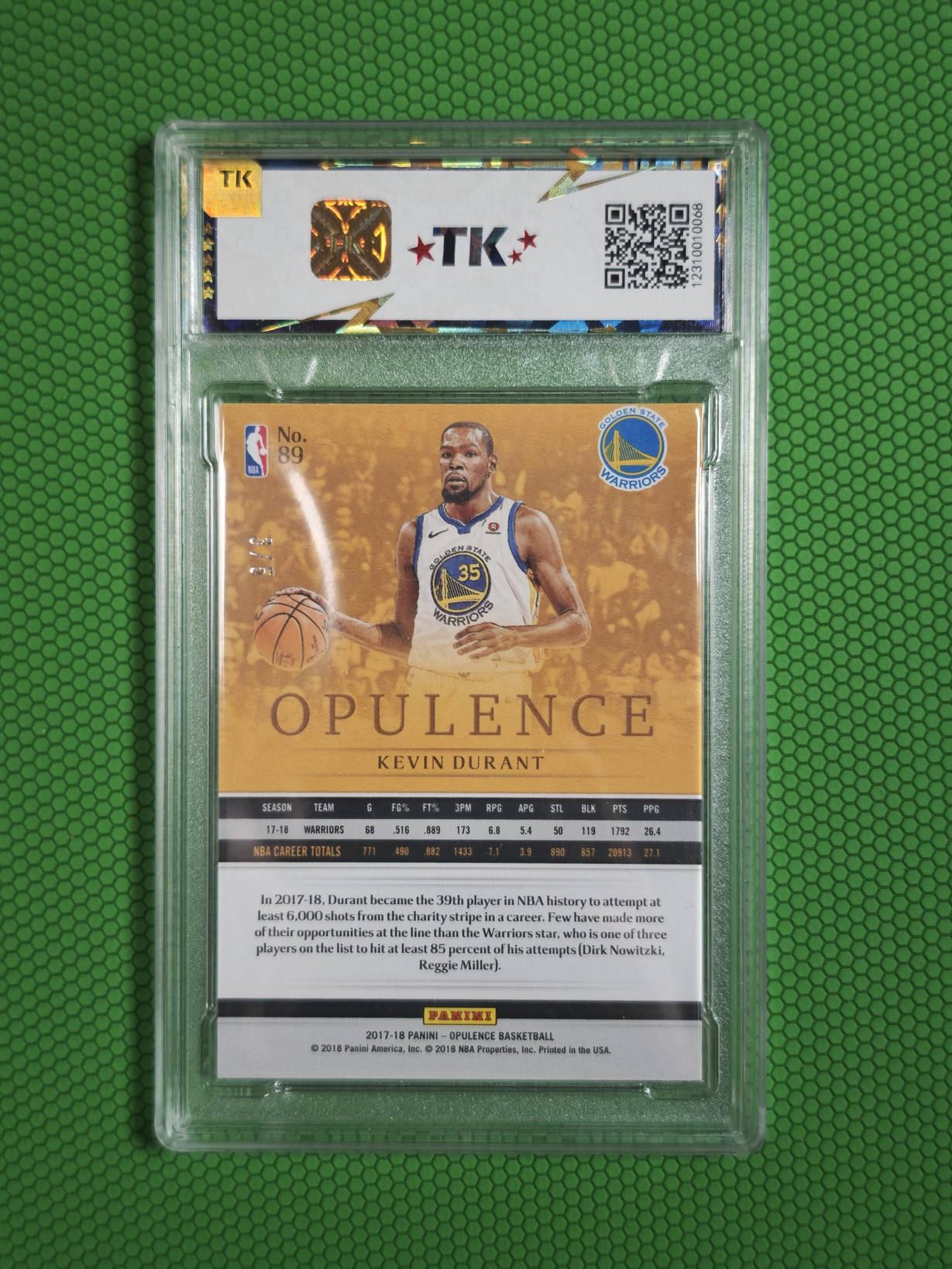 2017-18 Panini Opulence Kevin Durant 金书系列 勇士 火箭 凯文杜兰特 死神KD 3/5编绿平行 厚卡很有质感 去掉/也能算同背 巅峰杜