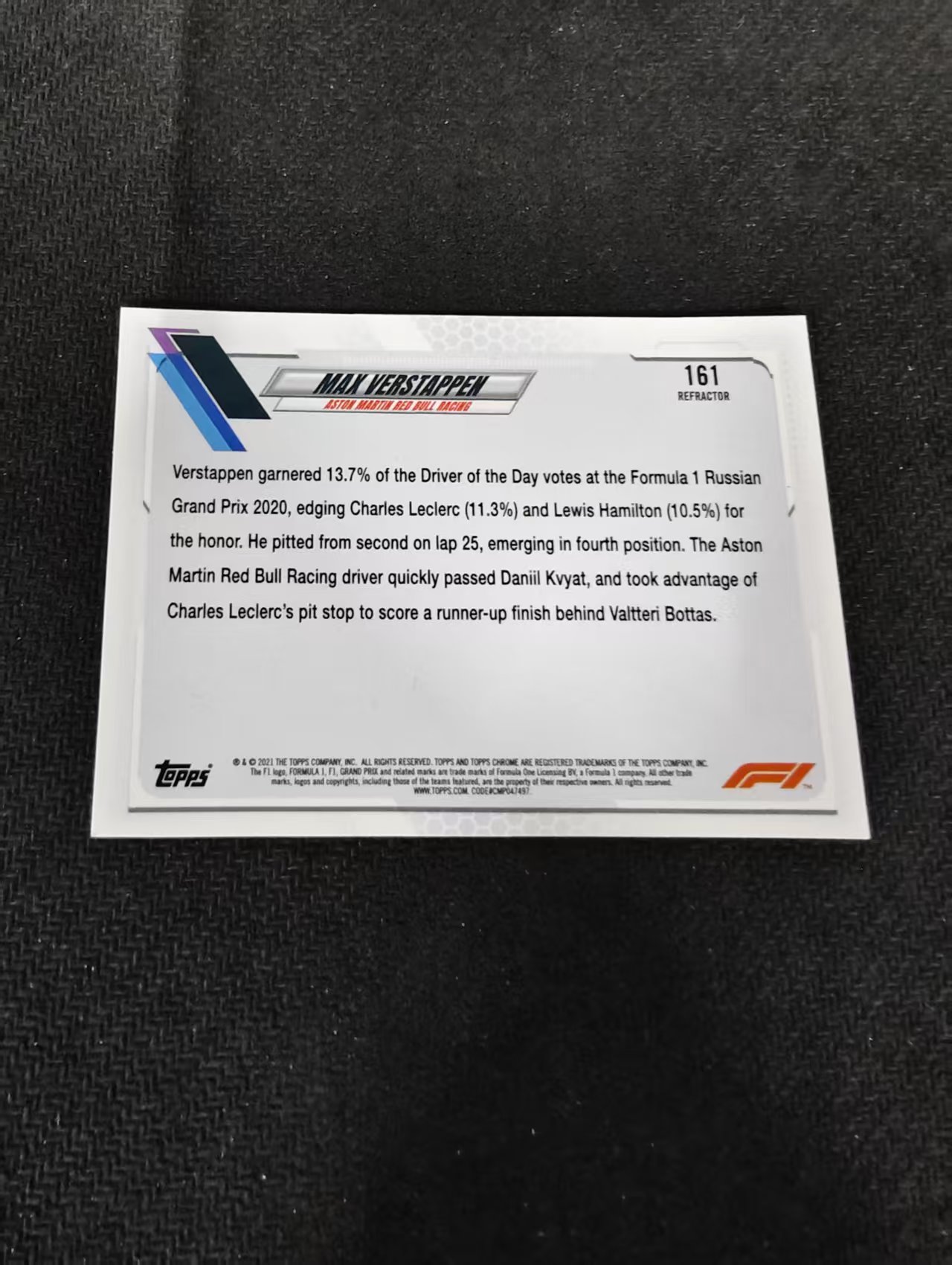 2021 Topps Chrome Max Verstappen F1 维斯塔潘 红牛 银折 划痕 边角瑕疵 #161