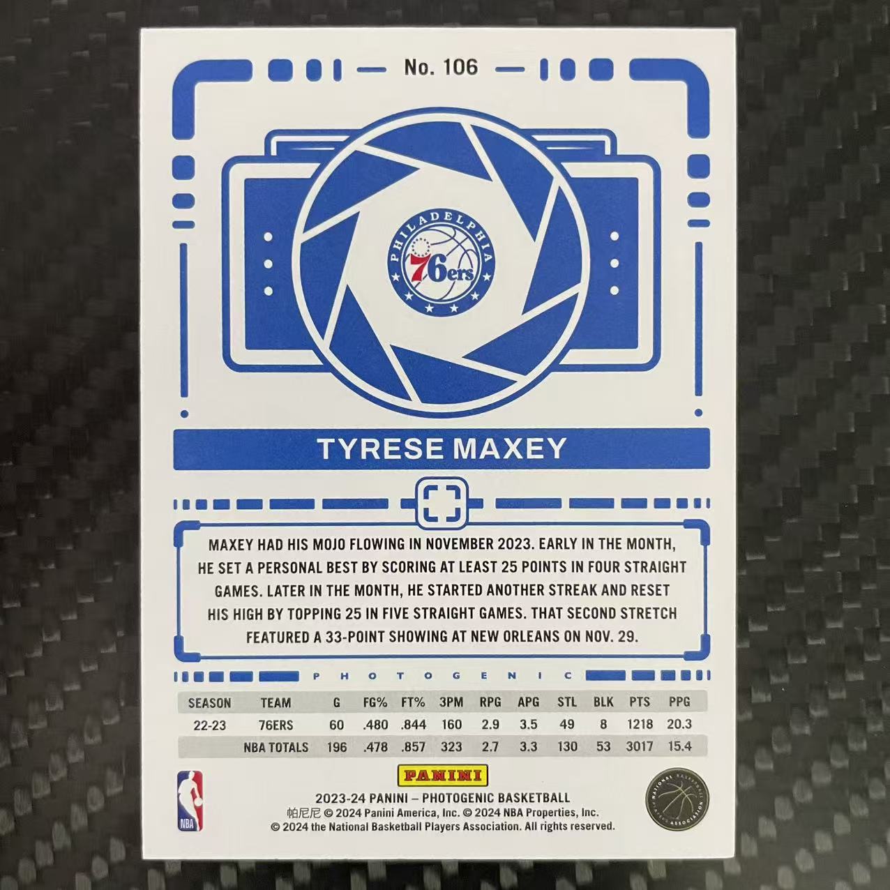 2023-24 Panini Photogenic Tyrese Maxey 【杰克森拍卖】泰雷塞 马克西 76人 75编 碎冰折 雕哥