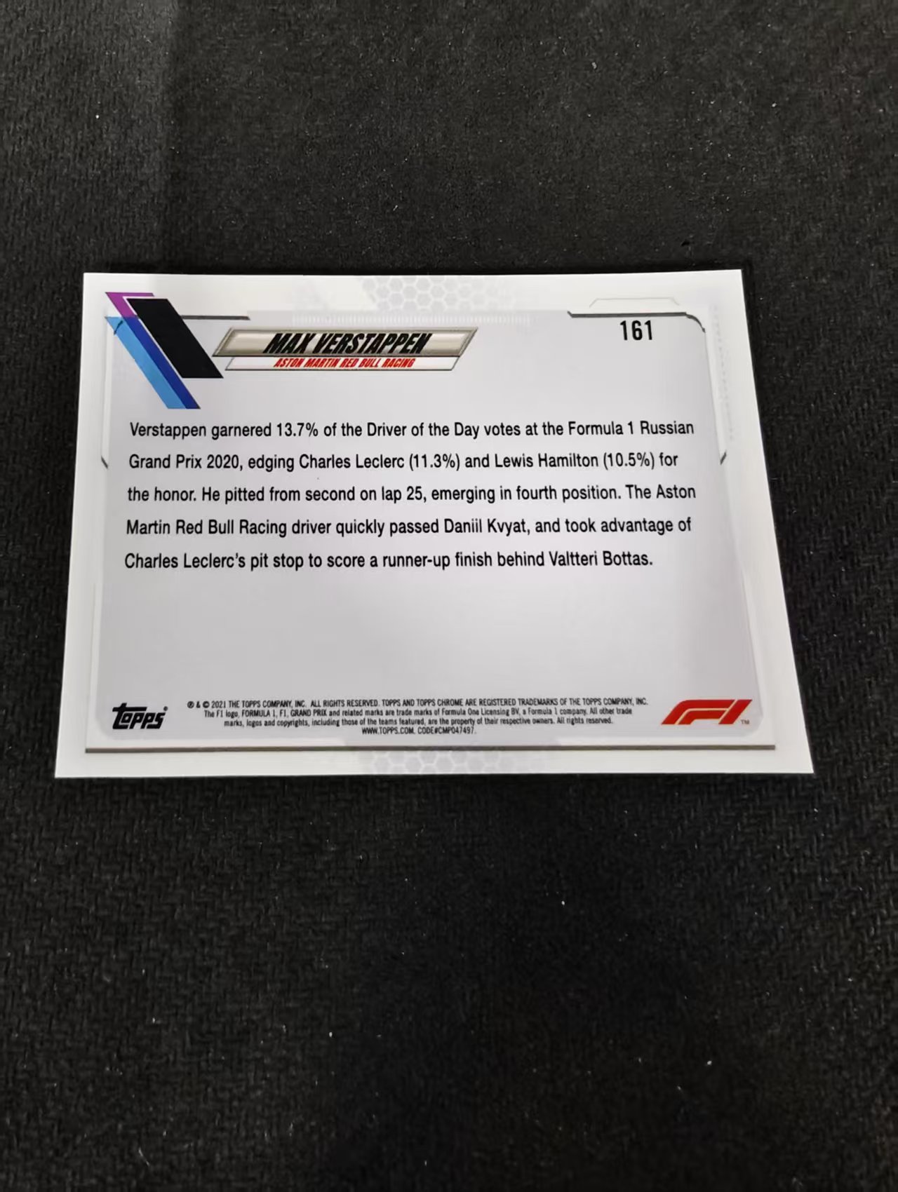 2021 Topps Chrome Max Verstappen F1 维斯塔潘 红牛 划痕 边角瑕疵 #161