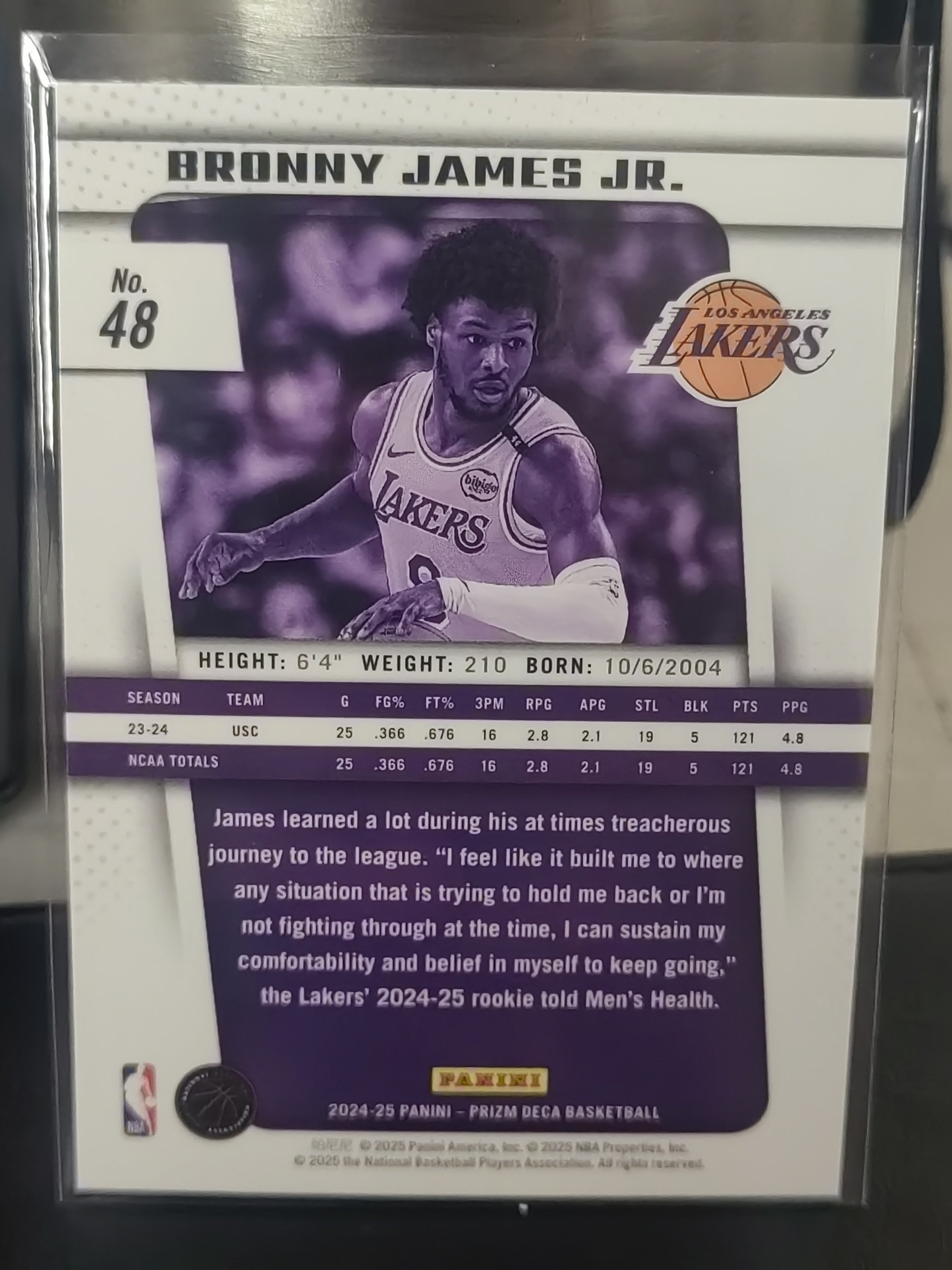 2024-25 Panini Prizm Deca Bronny James Jr. RC PZ 新秀 詹姆斯 布朗尼 湖人 小鱼 白边白角 不保卡品 卡品如图