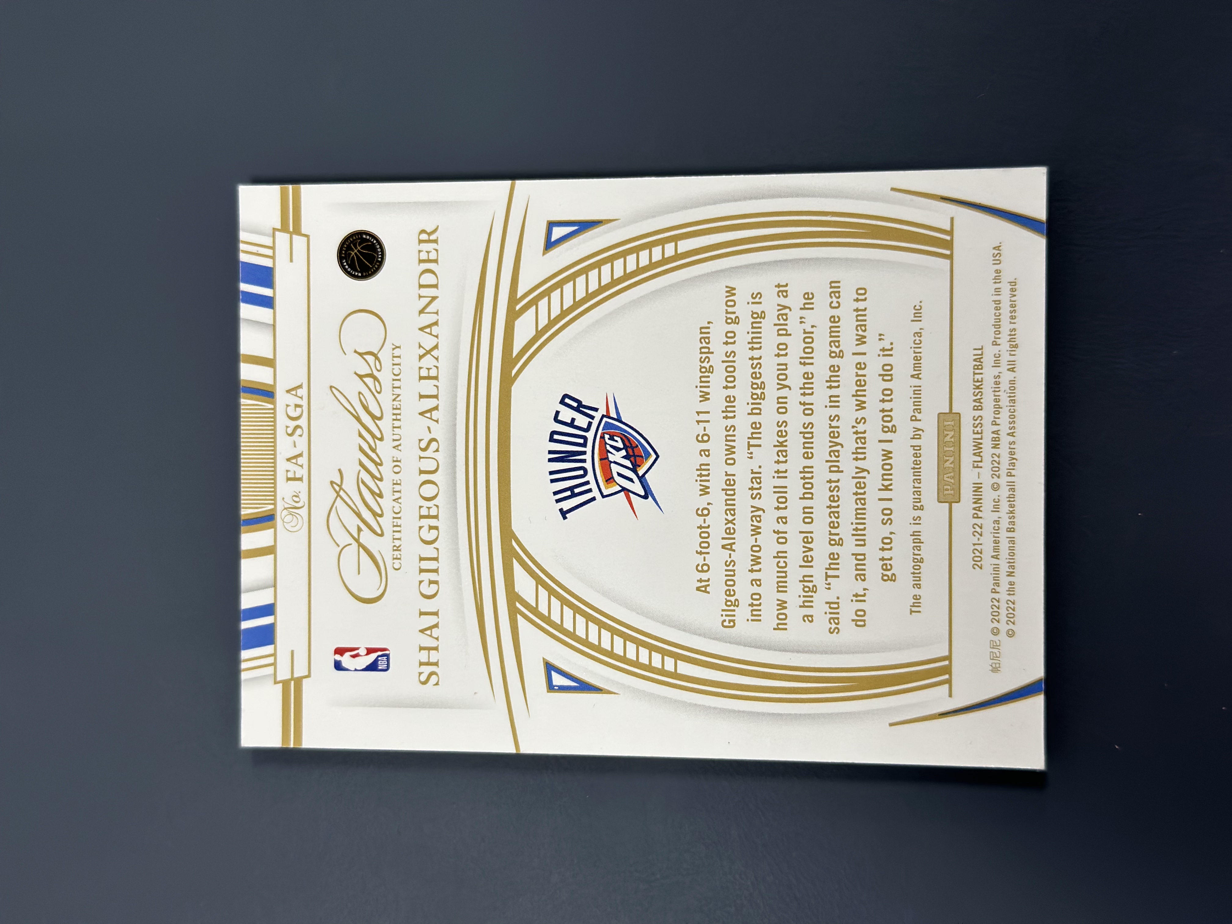 2021-22 Panini Flawless Shai Gilgeous-Alexander 手提 雷霆 谢伊 吉尔杰斯 亚历山大 SGA 15编 红平行 签字 卡签 背号签 卡品如图 收藏必备