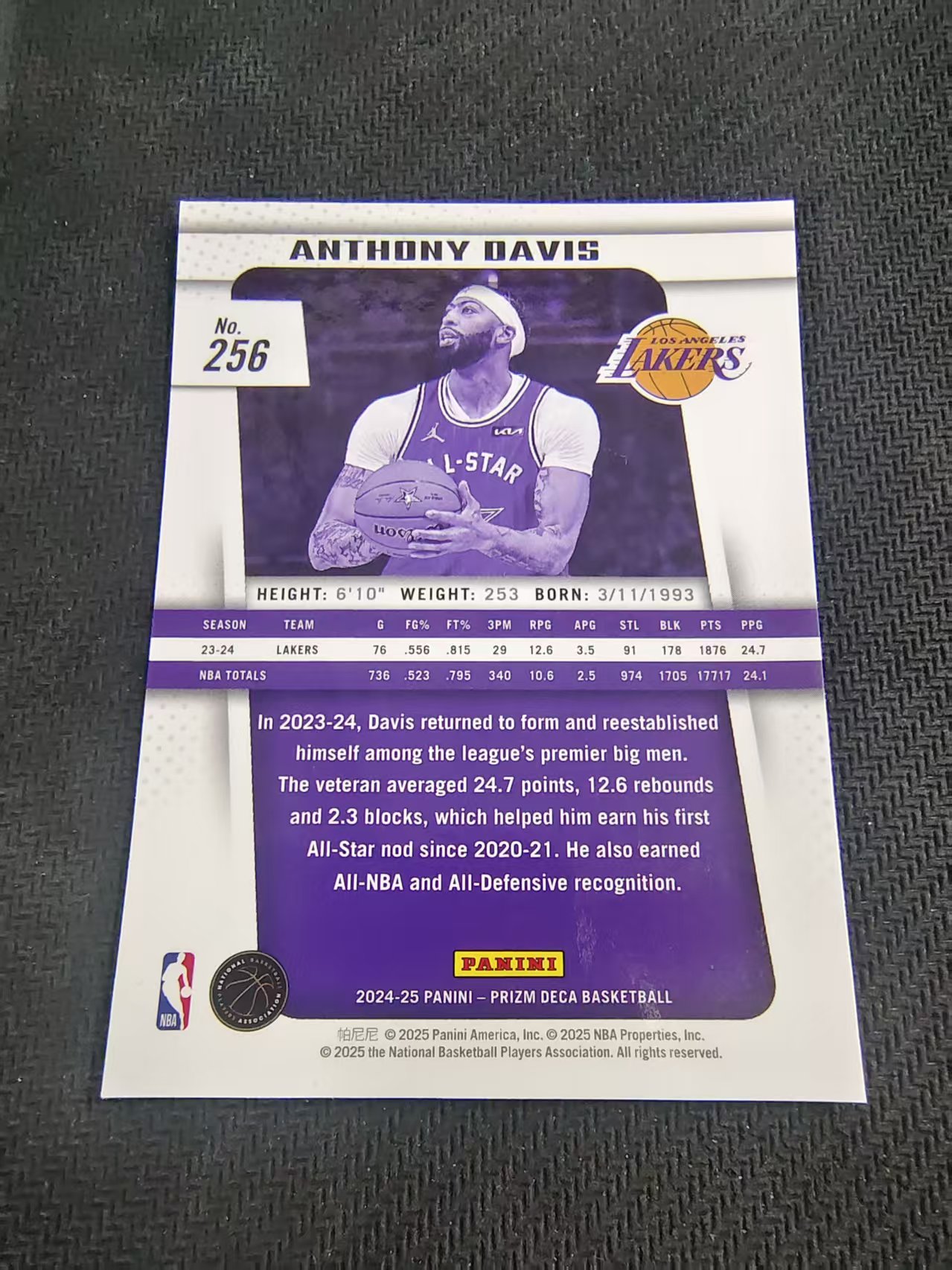 【可合并,不累计】2024-25 PANINI Prizm Deca anthony davis 元年复刻 湖人 安东尼 戴维斯 浓眉 PZ 全明星 划痕 边角瑕疵 #256