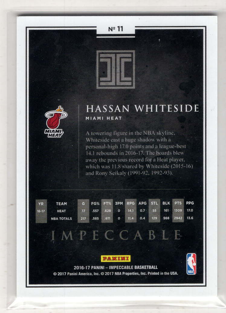 2016-17 Panini Impeccable Hassan Whiteside 【来拆波卡】小真金 元年 热火 哈桑 怀特塞德 base 99编 cjzs