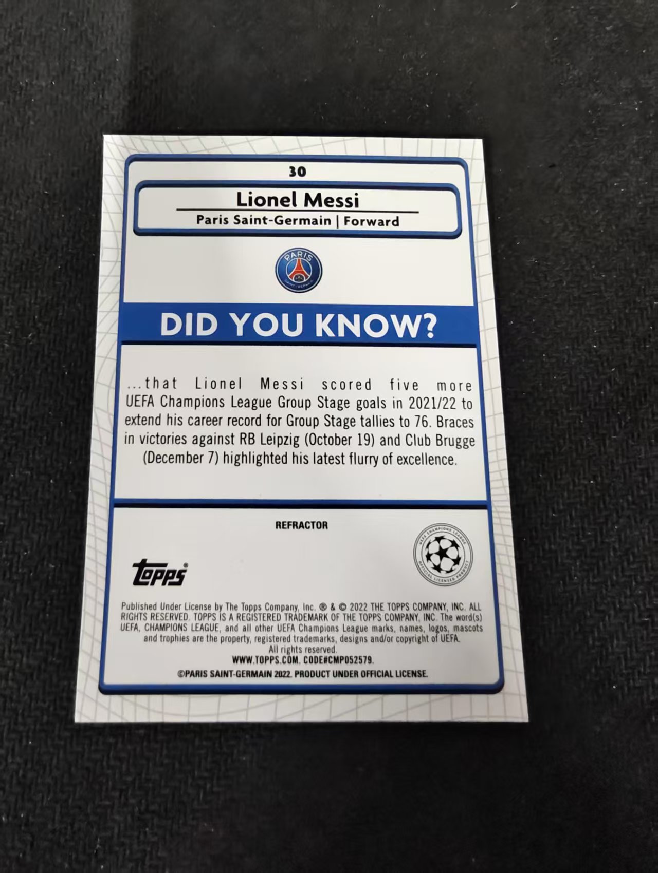 【可合并,不累计】2022 Topps Merlin 梅林 Lionel Messi 梅西 巴萨 巴黎 迈阿密 阿根廷 银折 瑕疵如图