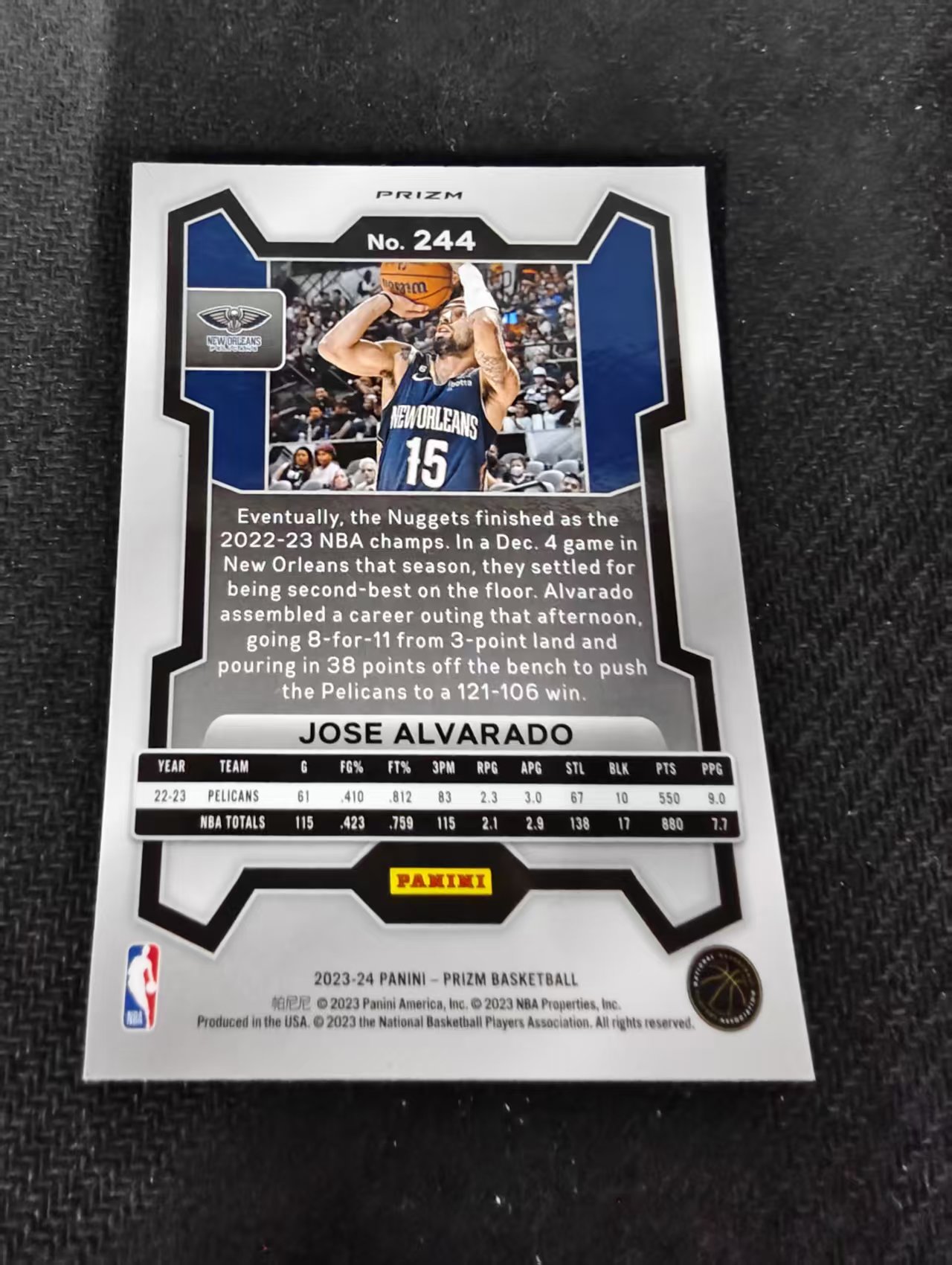2023-24 Panini Prizm Jose Alvarado Prizm 鹈鹕 何塞 阿尔瓦拉多 粉碎冰 PZ 划痕 边角瑕疵 #244