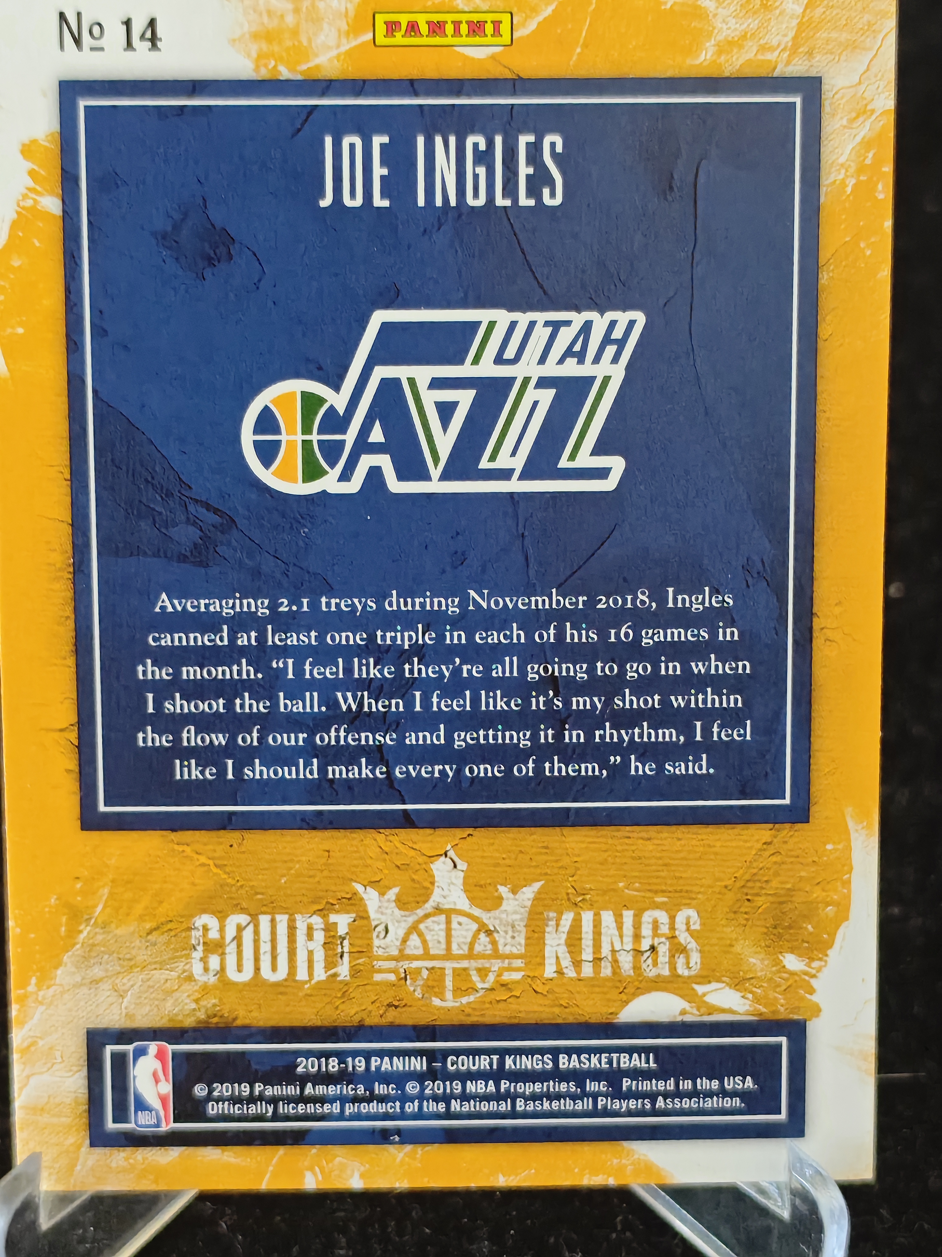 2018-19 Panini Court Kings Joe Ingles 油画系列 英格尔斯 犹他爵士 卡品如图