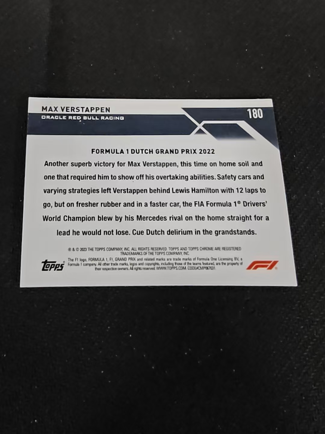 2023 Topps Chrome F1 Max Verstappen 维斯塔潘 红牛 划痕 边角瑕疵 #180
