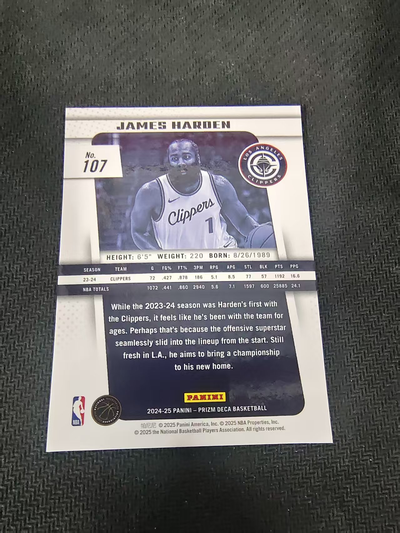 【可合并,不累计】2024-25 Panini Prizm Deca James Harden 詹姆斯 哈登 快船 PZ复刻 划痕 边角瑕疵 #107