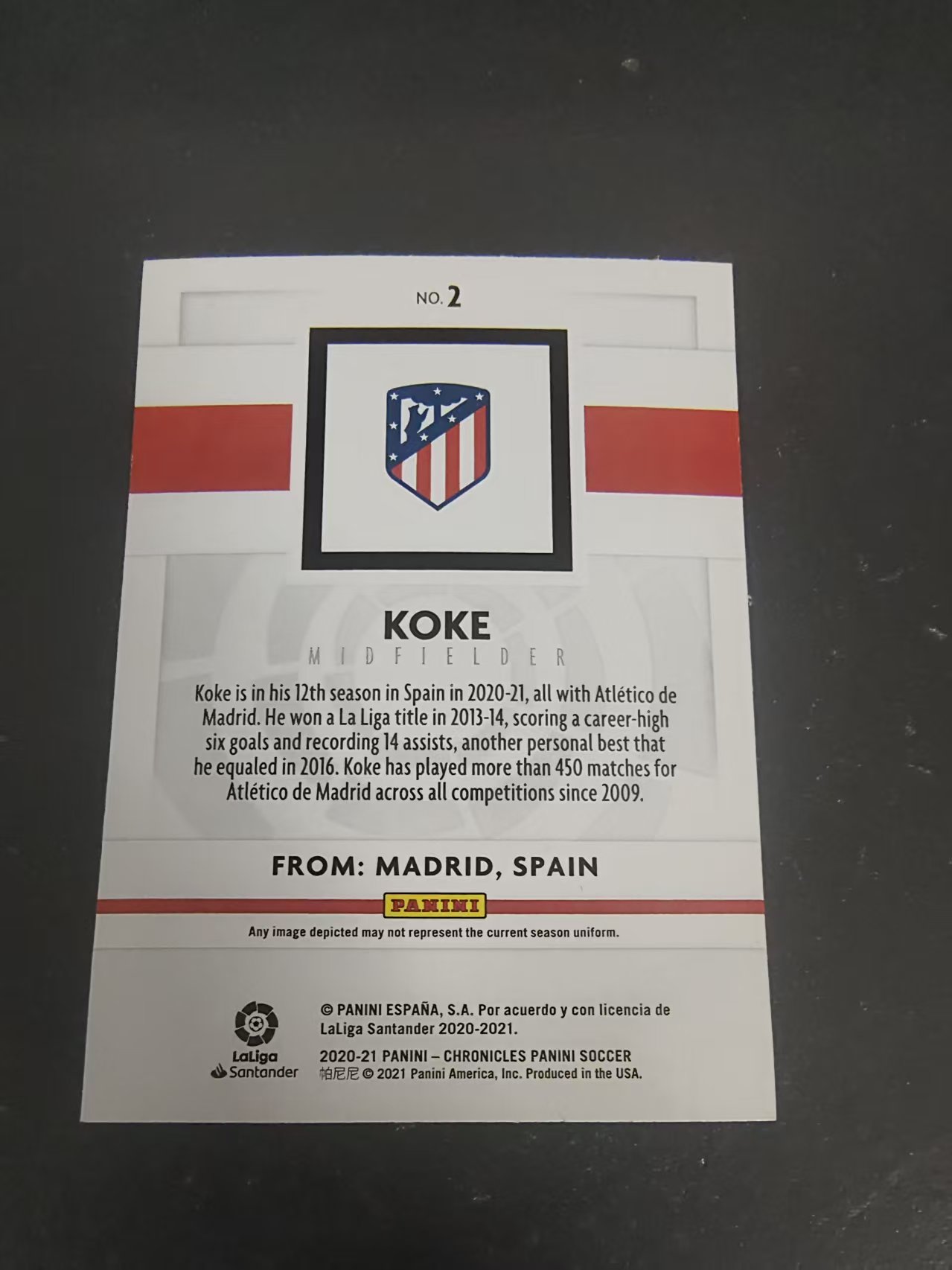 【可合并,不累计】2020-21 Panini Chronicles Koke 西甲 科克 马竞 编年史 金标 角瑕疵