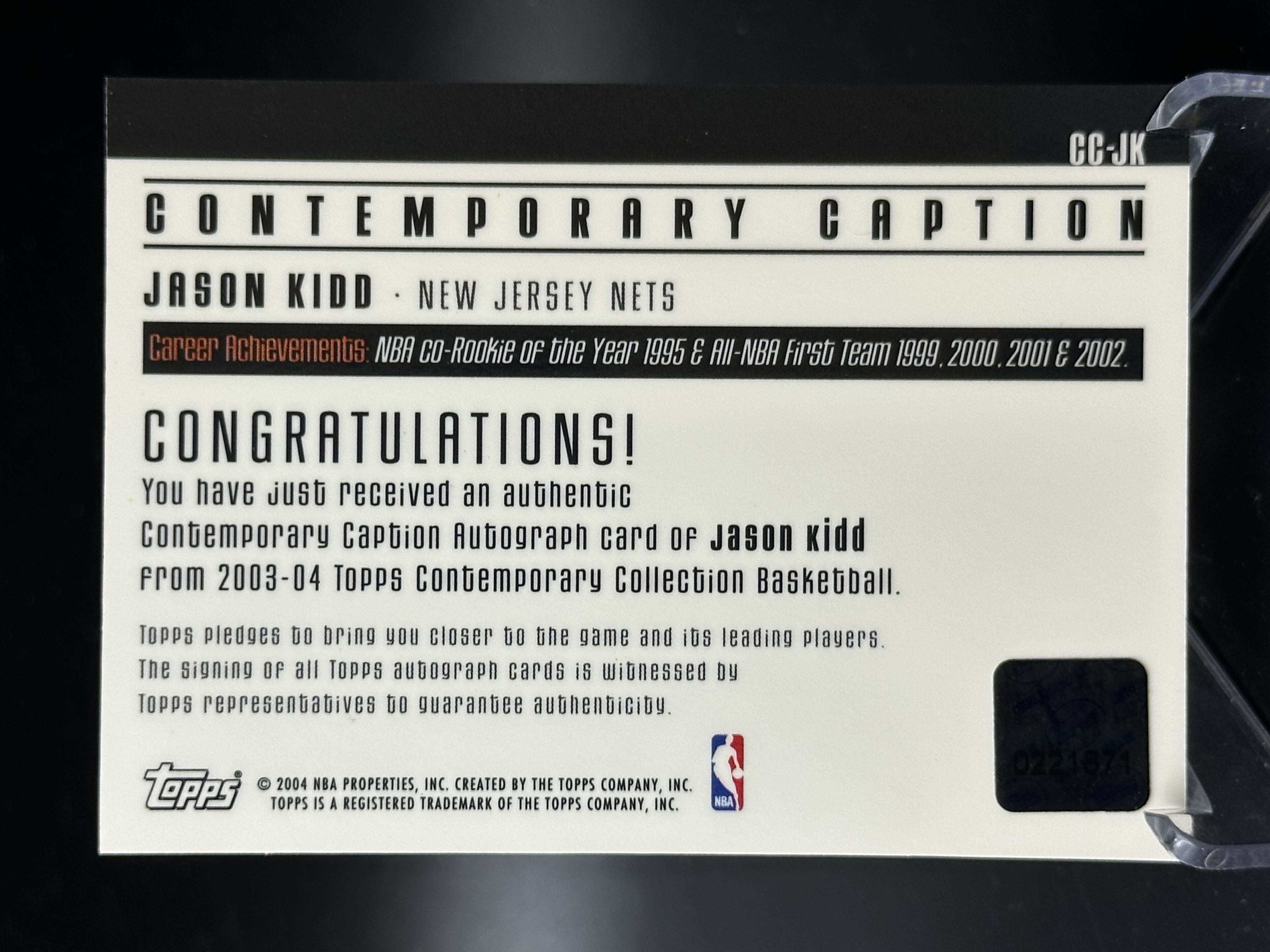 2004 Topps properties Jason Kidd 【小黄拍卖】基德 篮网 签字 卡签 铭文 最佳新秀 1994 顶级收藏 少见「汉堡王」
