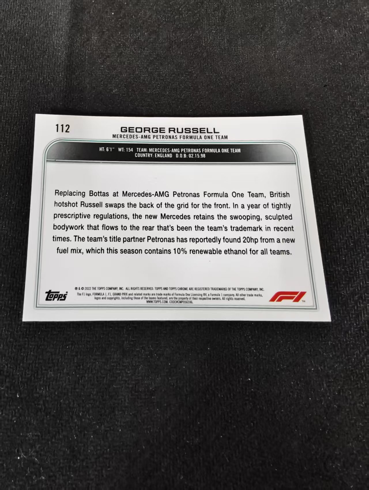 2022 Topps Chrome F1 George Russell 乔治 拉塞尔 梅奔 划痕 边角瑕疵#112
