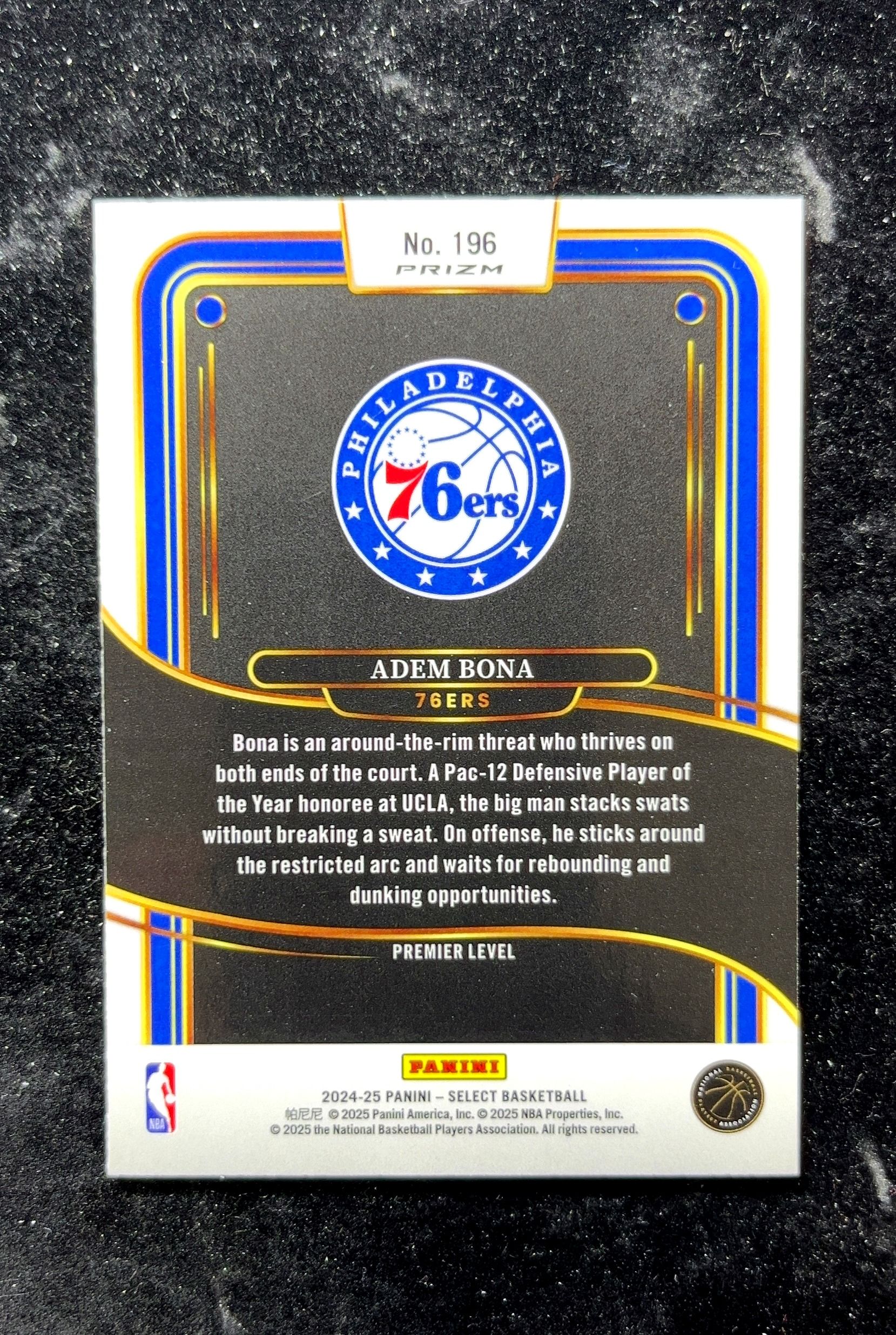 【小白1%代卖】2024 Panini Select Prizm Adem Bona 阿德姆·博纳 红碎冰折 折射 新秀 RC 卡品如图 高价值 #196 76ers 人 0702