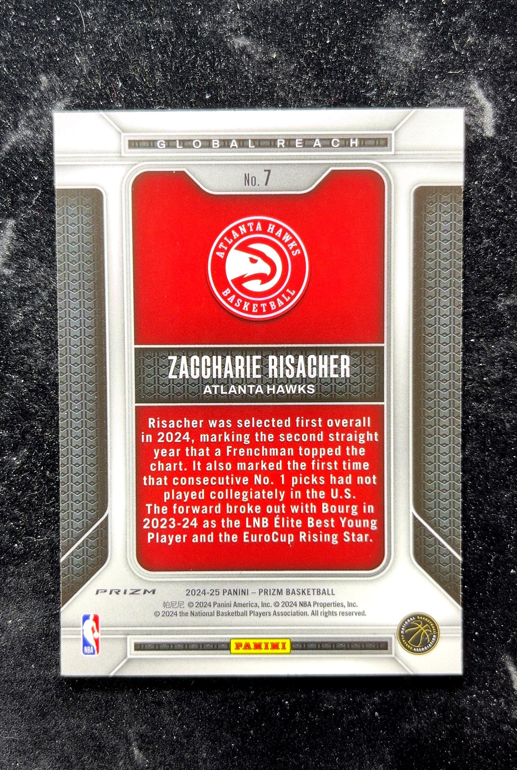 【小白1%代卖】2024 Panini Global Reach Prizm 普利兹姆 Zaccharie Risacher 扎卡里·里斯彻 银折 折射 新秀 RC 卡品如图 高价值 #7 0702