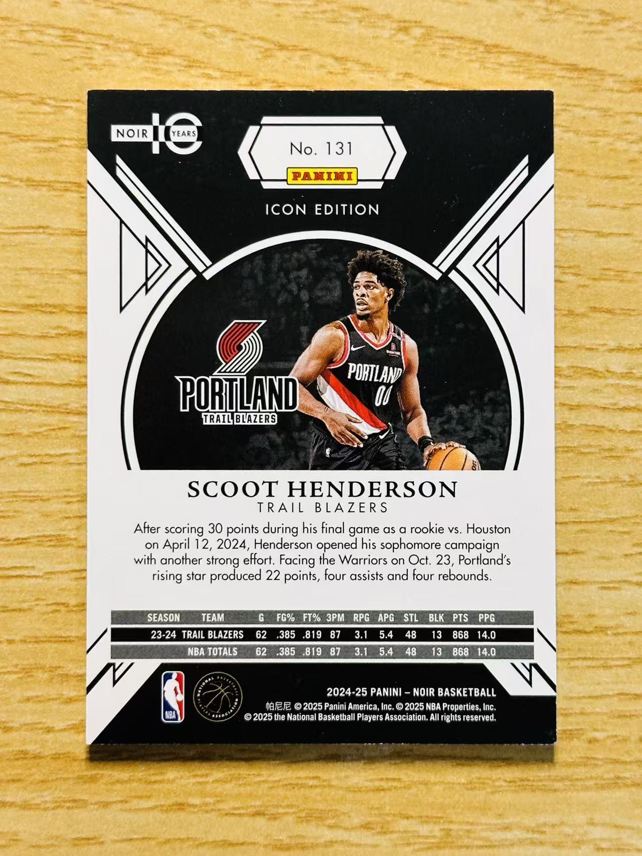 2024-25 Panini Noir Scoot Henderson 嘿嘿代卖 诺尔 斯库特 亨德森 99编 开拓者 新秀次年 收藏必备