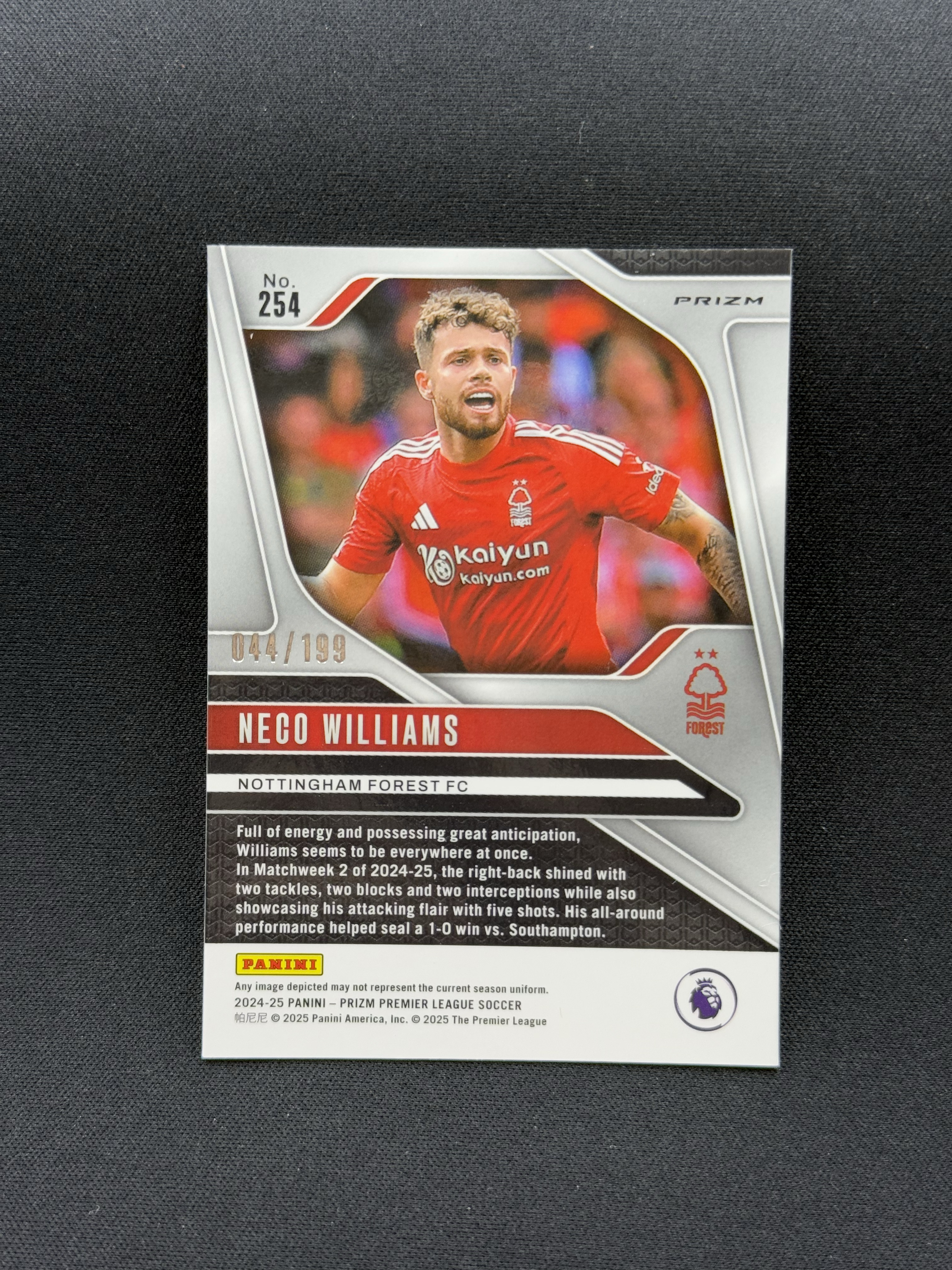 2024-25 Panini Prizm Neco Williams 【小贝代拍】英超 Pz 诺丁汉森林 内科 威廉姆斯 红折 199编 队色 红配红 瑕疵如图 拍前看描述 H EW