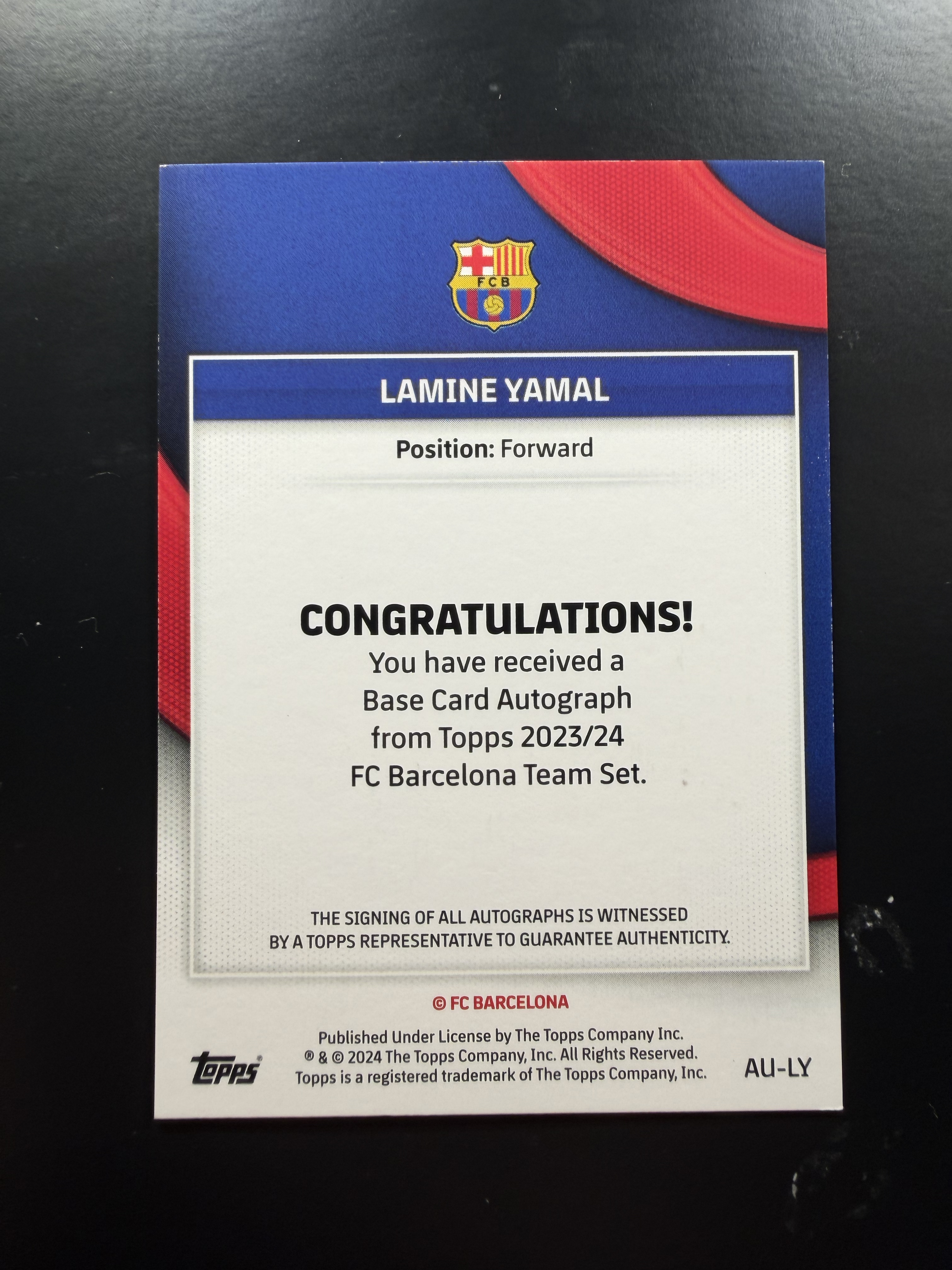 2024 Topps FCB Lamine Yamal RC 亚马尔 /250编 RC 新秀 签字 巴萨 巴塞罗那 西班牙 Spain 卡品如图 梅西接班人 全面起飞冲击世界杯 eBay高价 江枫拍卖