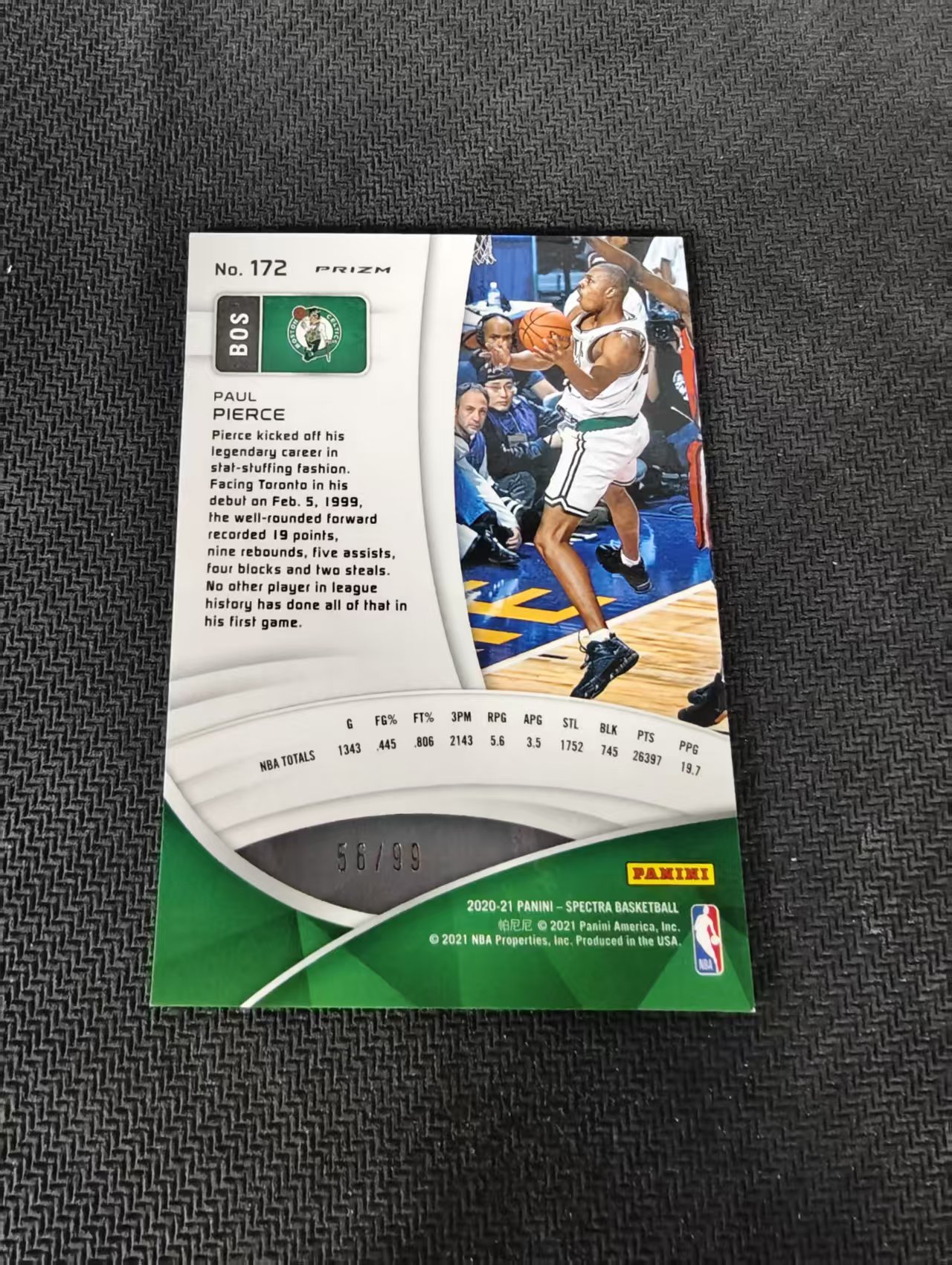 【可合并,不累计】2020-21 Panini Spectra Paul Pierce 保罗皮尔斯 光谱 凯尔特人 99编 脉冲折 边角瑕疵