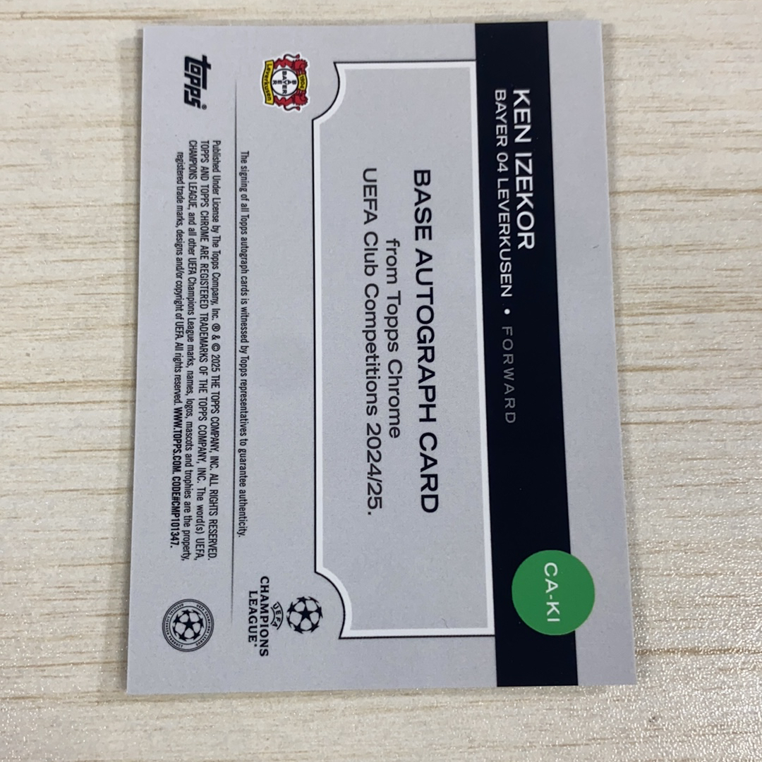 【小牛代拍】2024-25 Topps Chrome Ken Izekor RC 肯 伊泽科尔 勒沃库森 欧冠 RC新秀 签字 银折 超级新秀 卡品如图(威哥)