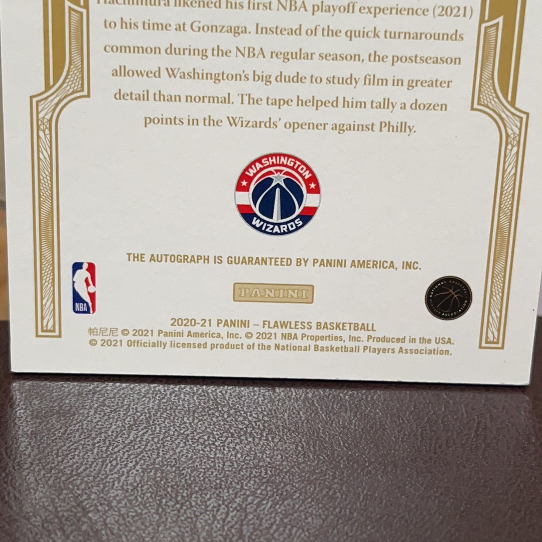 2020-21 Panini Flawless Rui Hachimura 手提 奇才 八村塁 1/5编 首编 MOM签 时刻 卡签 签字 专收必备 微瑕如图
