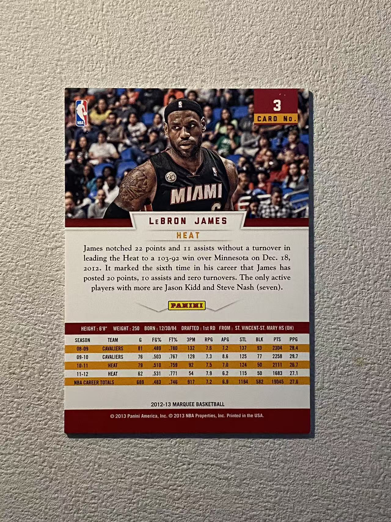 2012-13 Panini Marquee LeBron James 马奎 热火 勒布朗 詹姆斯 老詹 特卡 银折 稀有老卡 微瑕 收藏必备