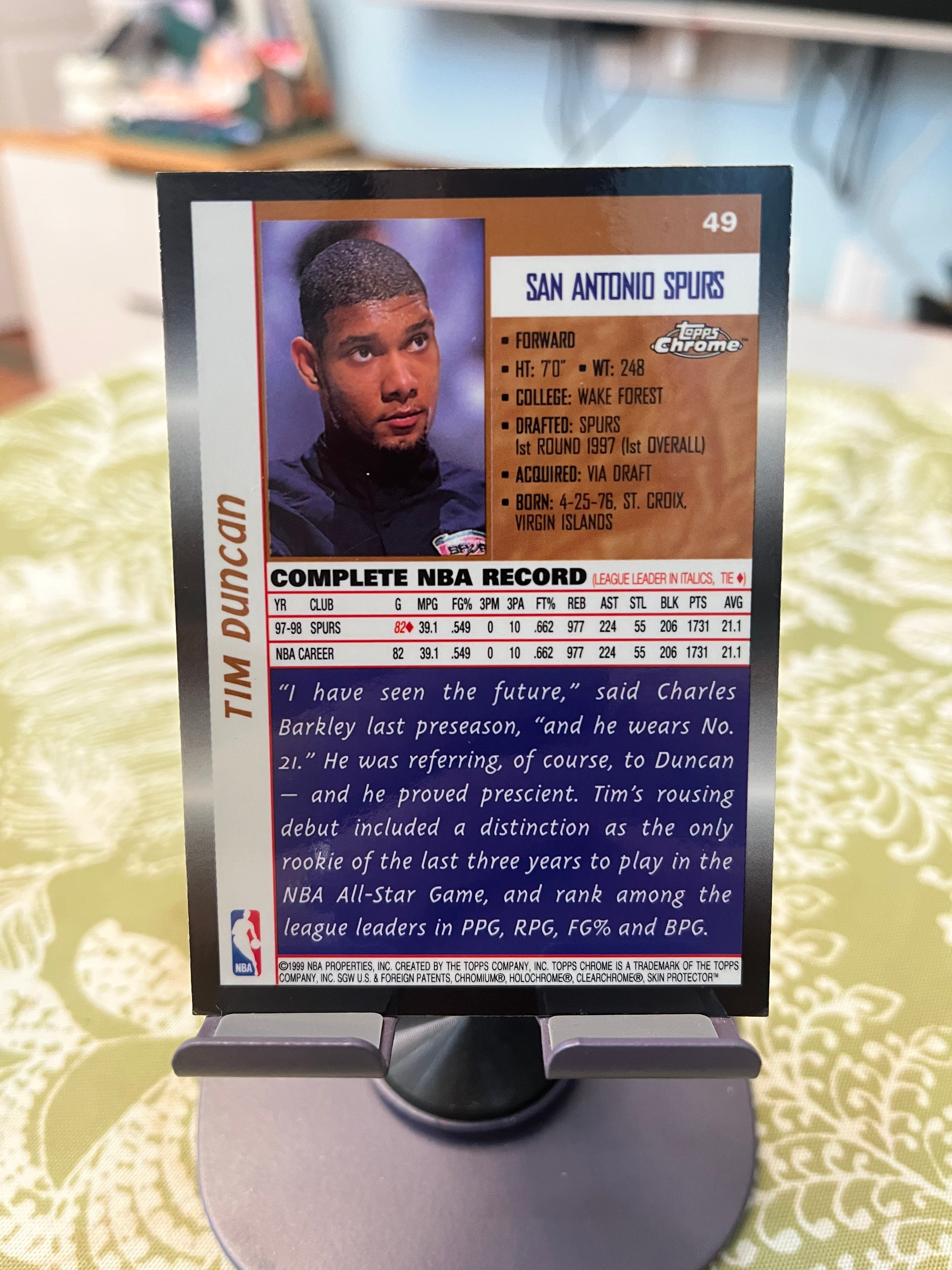 1999 Topps 老卡 老特 Tim Duncan 蒂姆 邓肯 石佛 马刺【折射 chrome】【边角瑕疵如图 介意勿拍】#1041