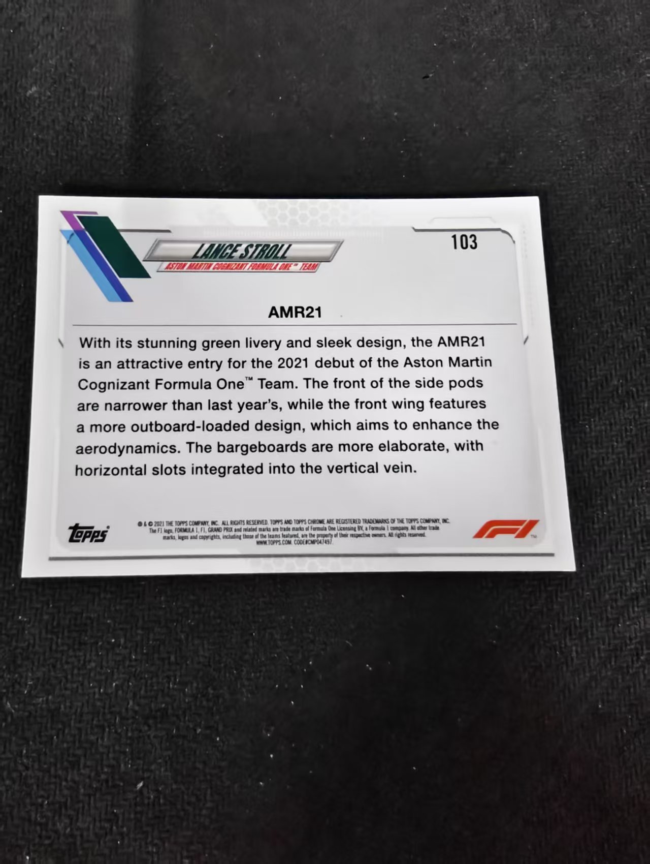 2021 Topps Chrome F1 Lance Stroll 兰斯 斯托尔 划痕 边角瑕疵 #103