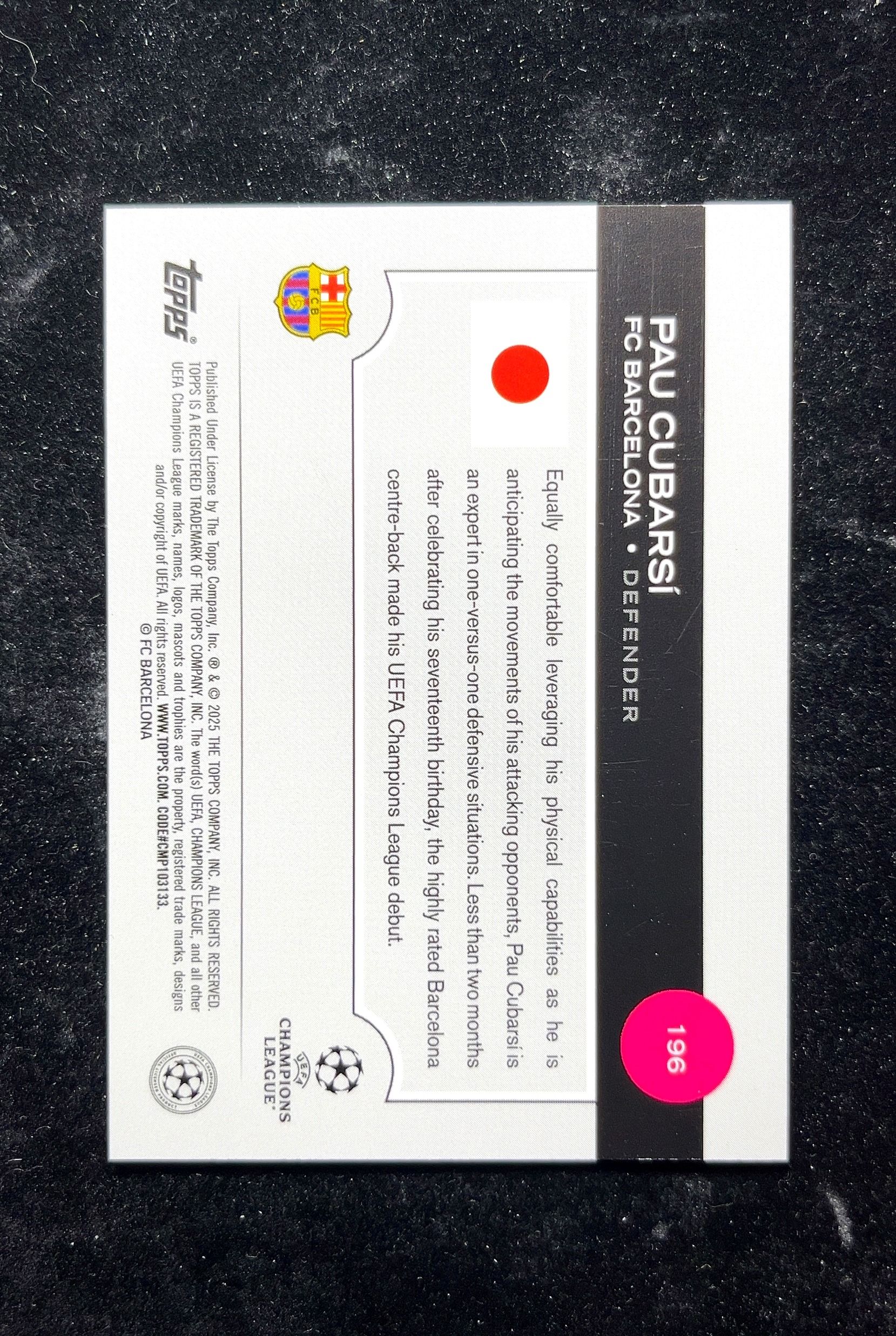 【小白1%代卖】2025 Topps Future Stars PAU CUBARSÍ 保罗·库巴尔斯 新秀 RC 卡品如图 高价值 #196 FC BARCELONA 巴塞罗那足球俱乐部 0629