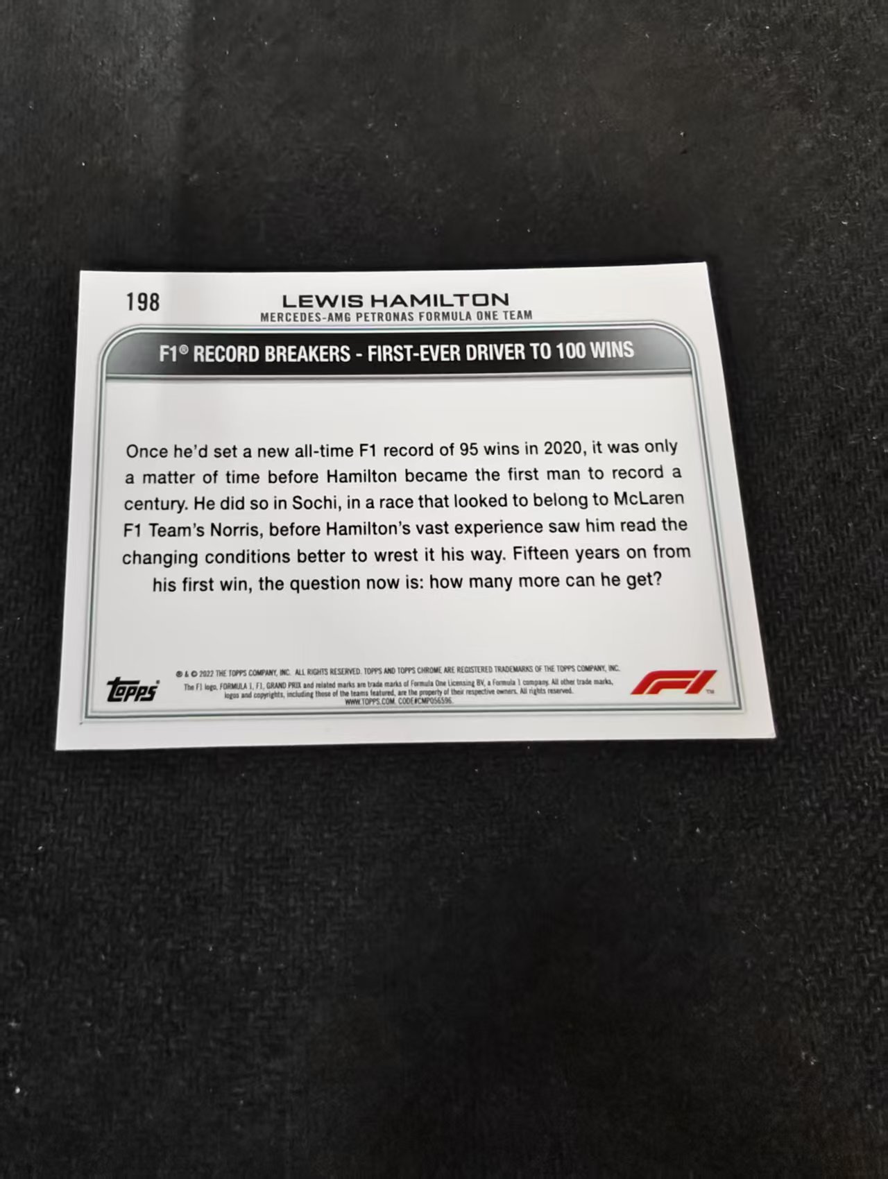 2022 Topps Chrome F1 Lewis Hamilton 刘易斯 汉密尔顿 AMG梅赛德斯奔驰 划痕 边角瑕疵 #198