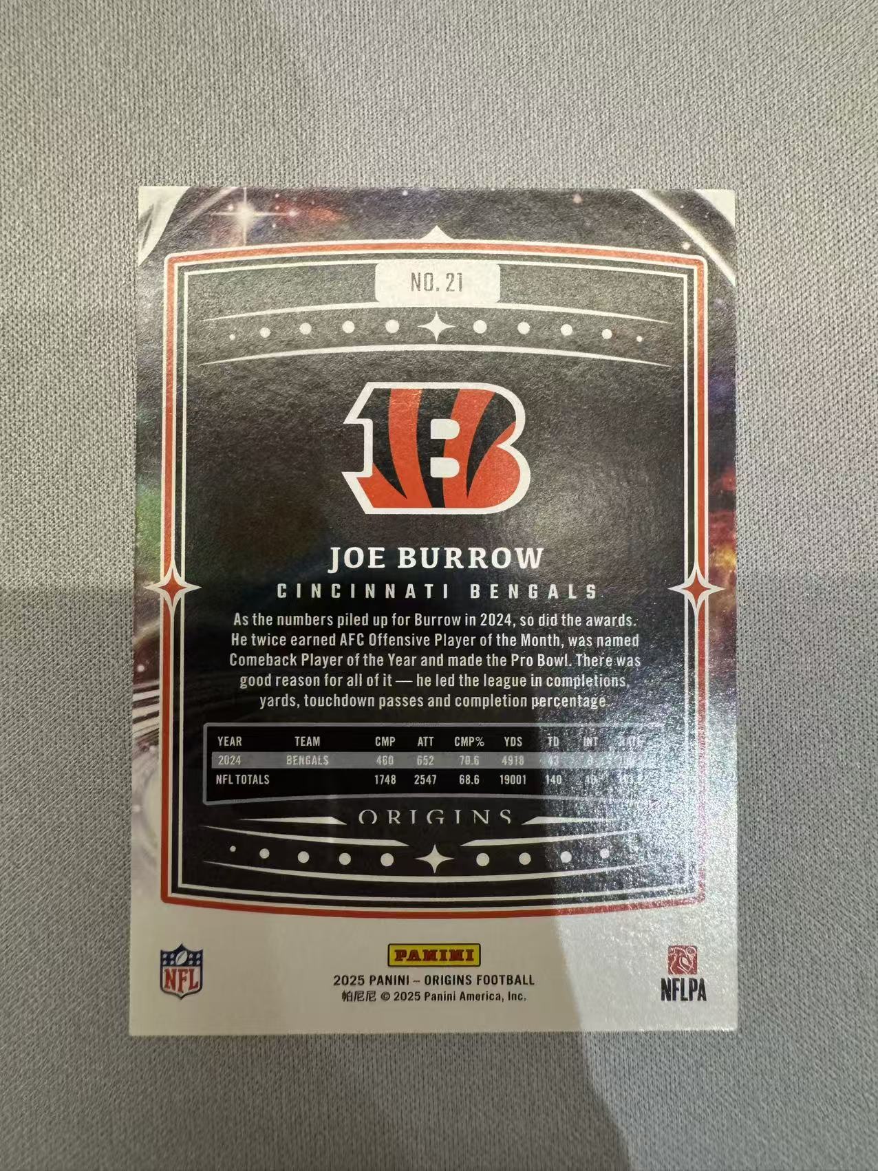 2025 Panini Origins Joe Burrow NFL橄榄球 起源 辛辛那提猛虎 四分卫 乔 伯罗 /50编 Base 卡品如图 凑套收藏
