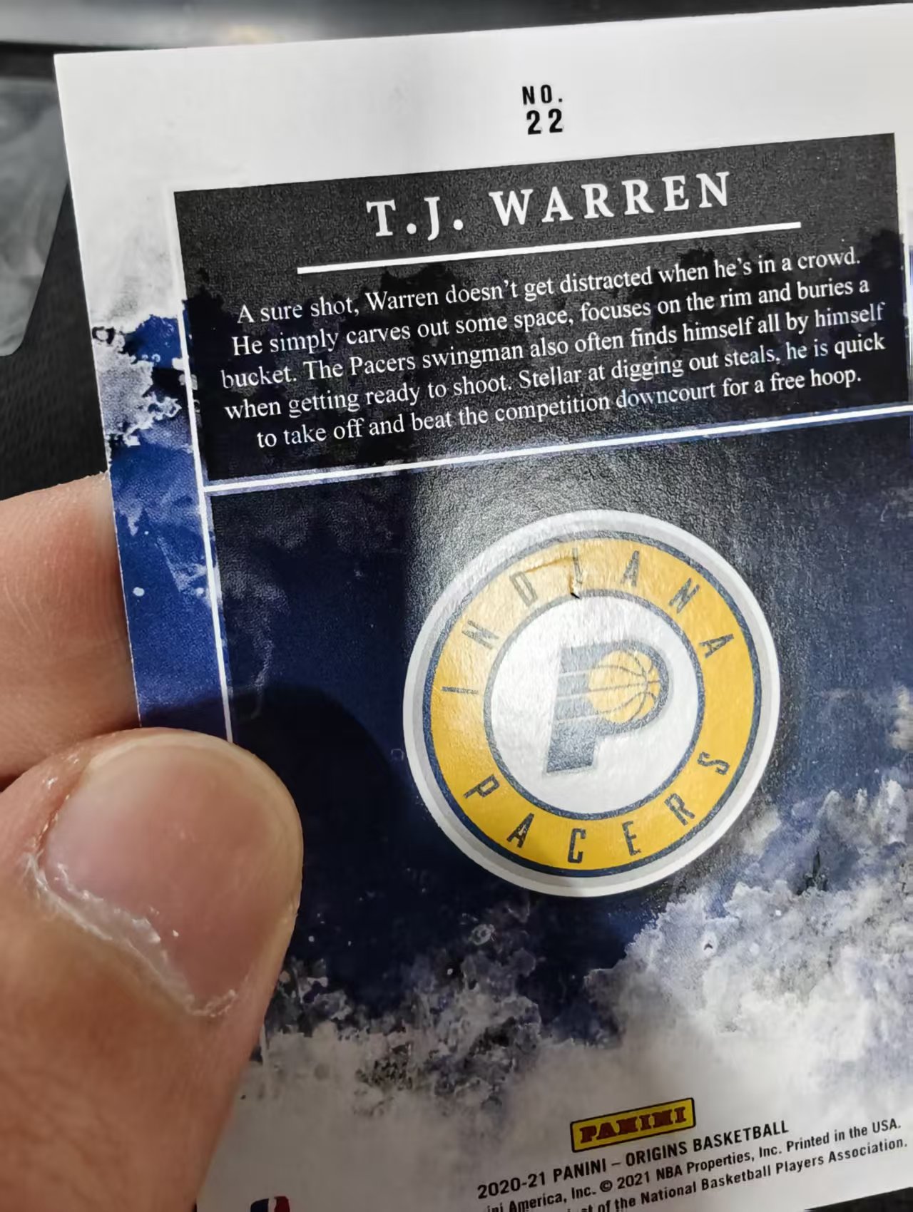 【可合并,不累计】2020-21 Panini Origins TJ Warren 步行者 TJ 沃伦 闪卡 起源 闪卡 99编 划痕 边角瑕疵