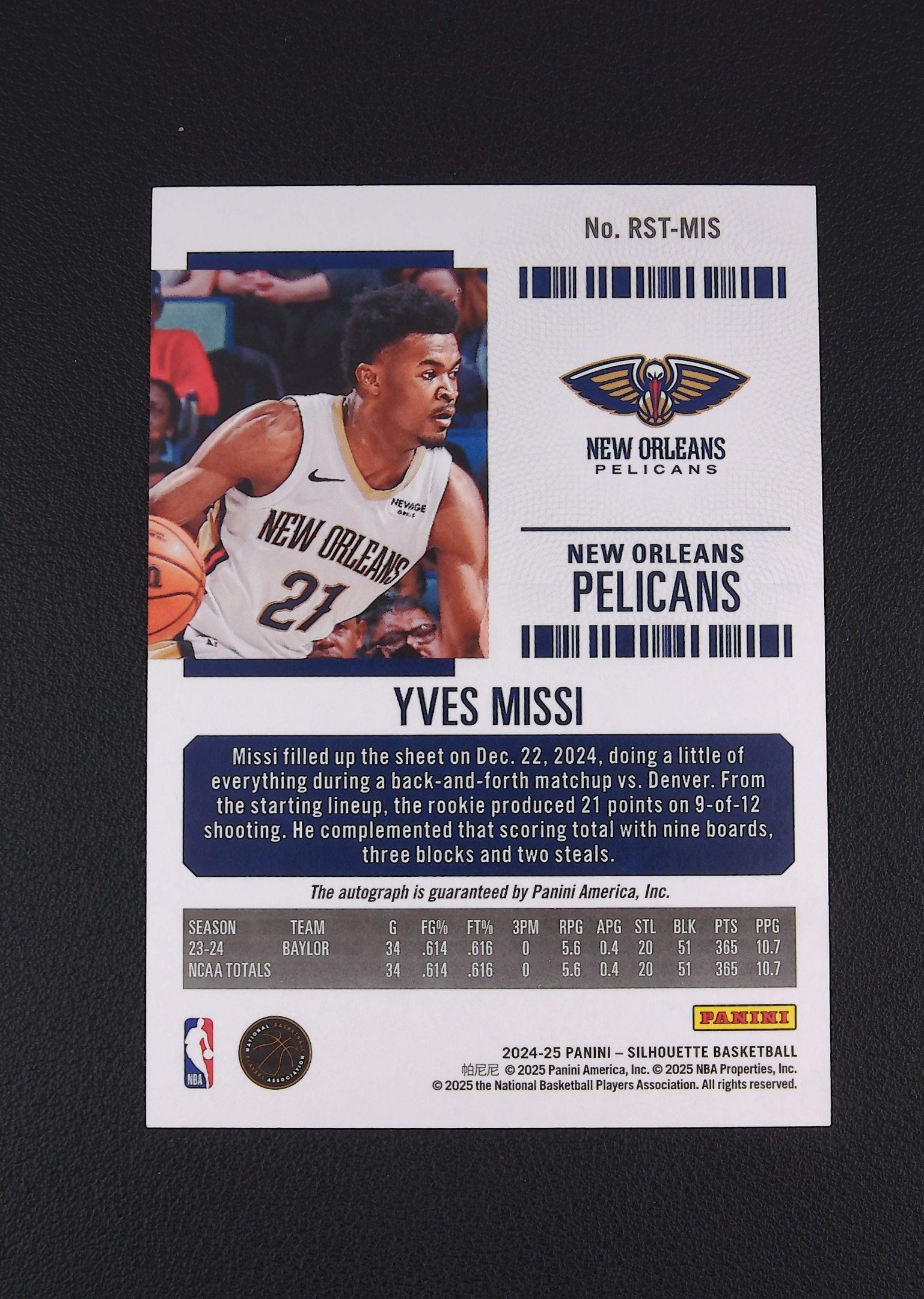 2024-25 Panini Contenders Yves Missi RC 【阿福代卖】米西 鹈鹕 新秀 剪影 插入 球票 75编 签字 收藏必备 (行行行)