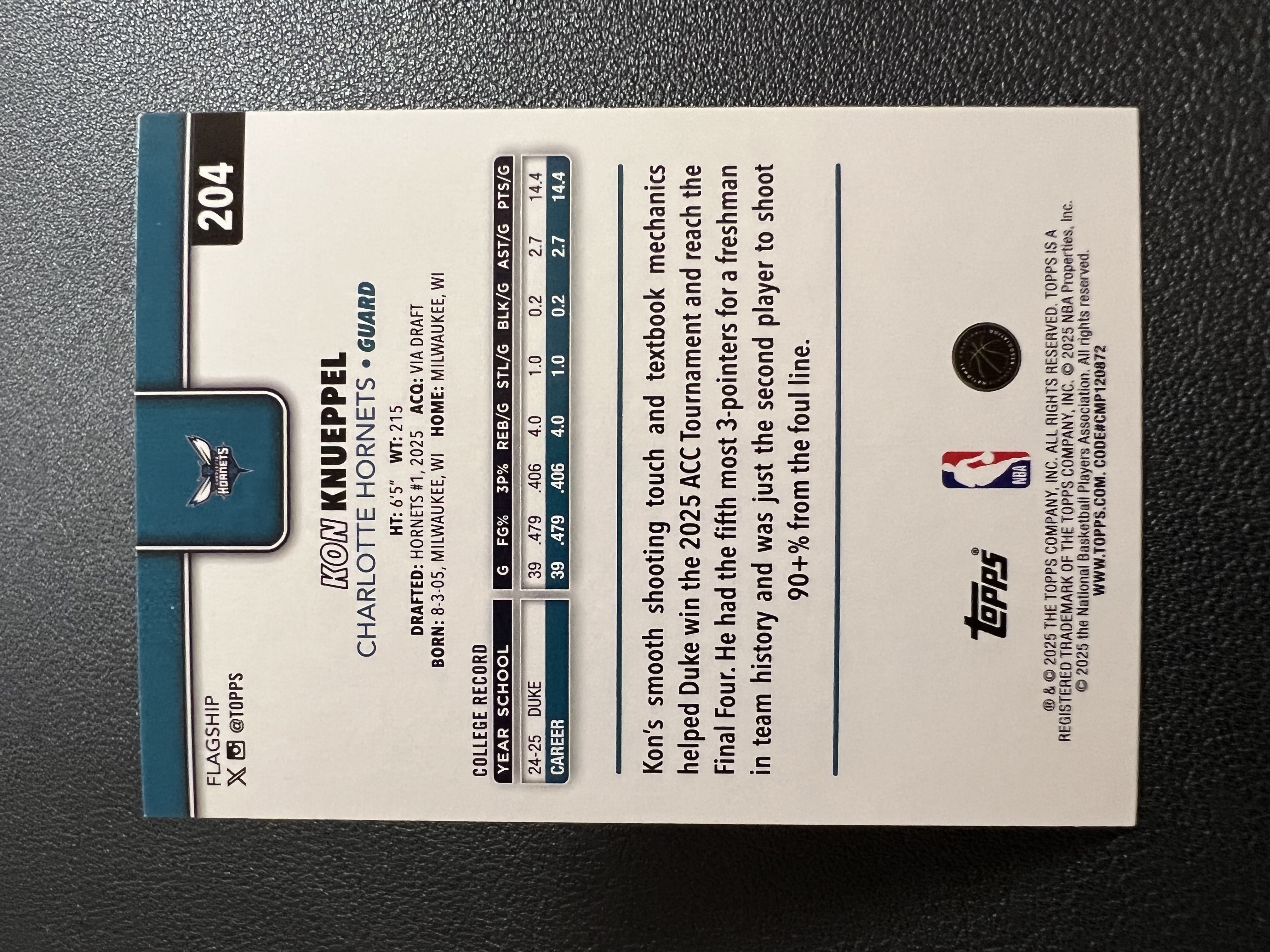 2025 Topps Flagship Kon Knueppel RC 【星佑代卖】黄蜂 新秀 康 克尼普尔 新秀RC 折射 银折 未来可期 收藏必备 航