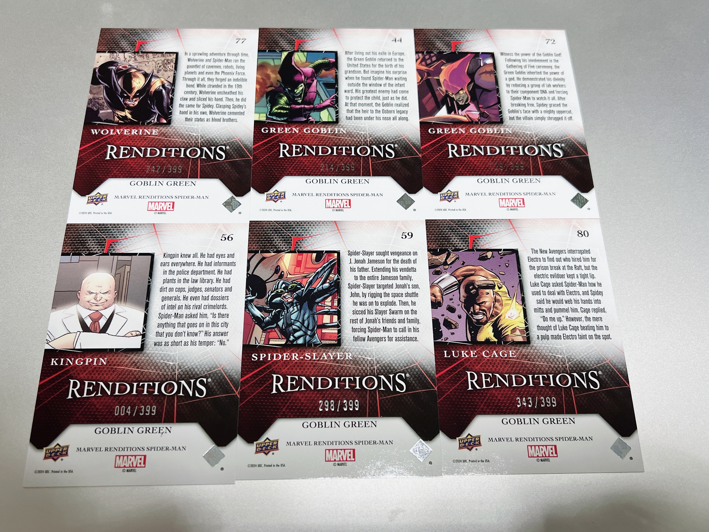 2024 Upper Deck Marvel (MCU) renditions 漫威 蜘蛛侠 演绎 金刚狼 绿魔 金并 蜘蛛侠杀手 卢克凯奇 /399 6张打包 品相如图 #5